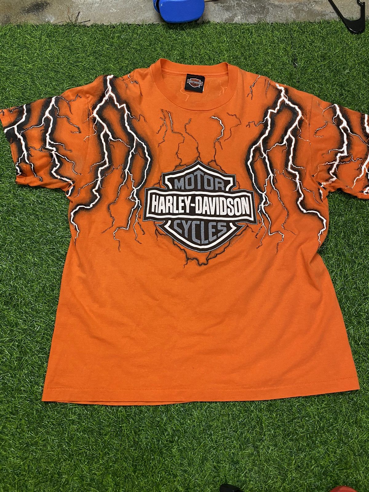 Vintage Vintage Rare 90s Harley Davidson Orange Lighting Shirt Grailed 