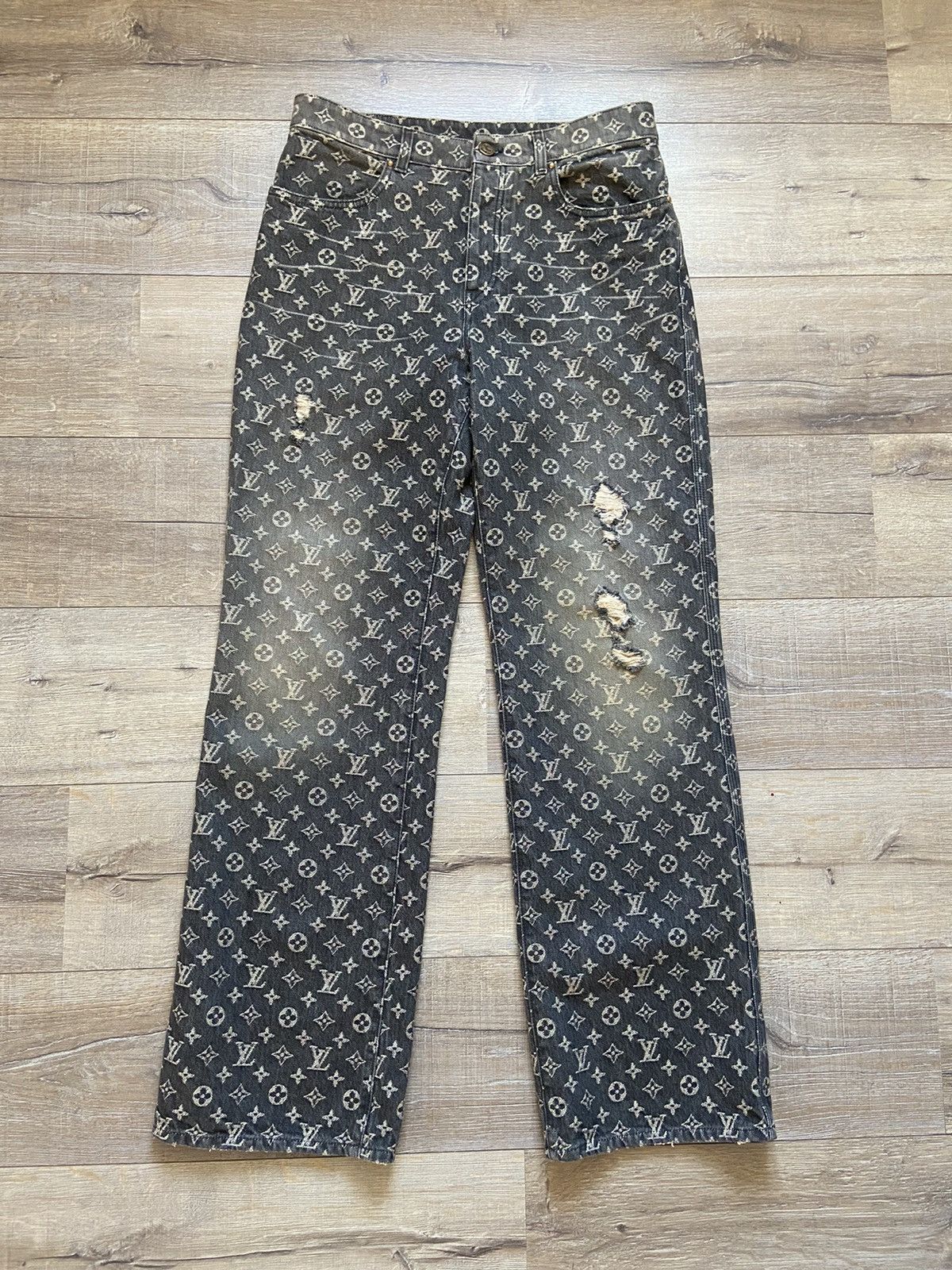 Louis Vuitton Distressed Baggy Monogram Jeans