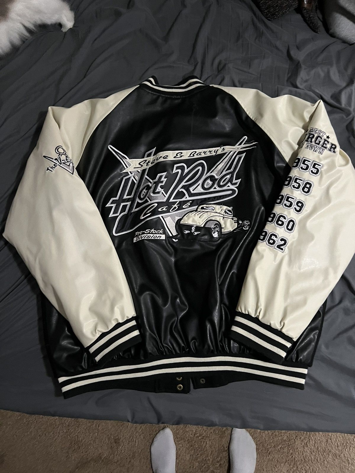 Steve And Barrys Hot Rod Cafe Varsity Jacket Black/White | Grailed