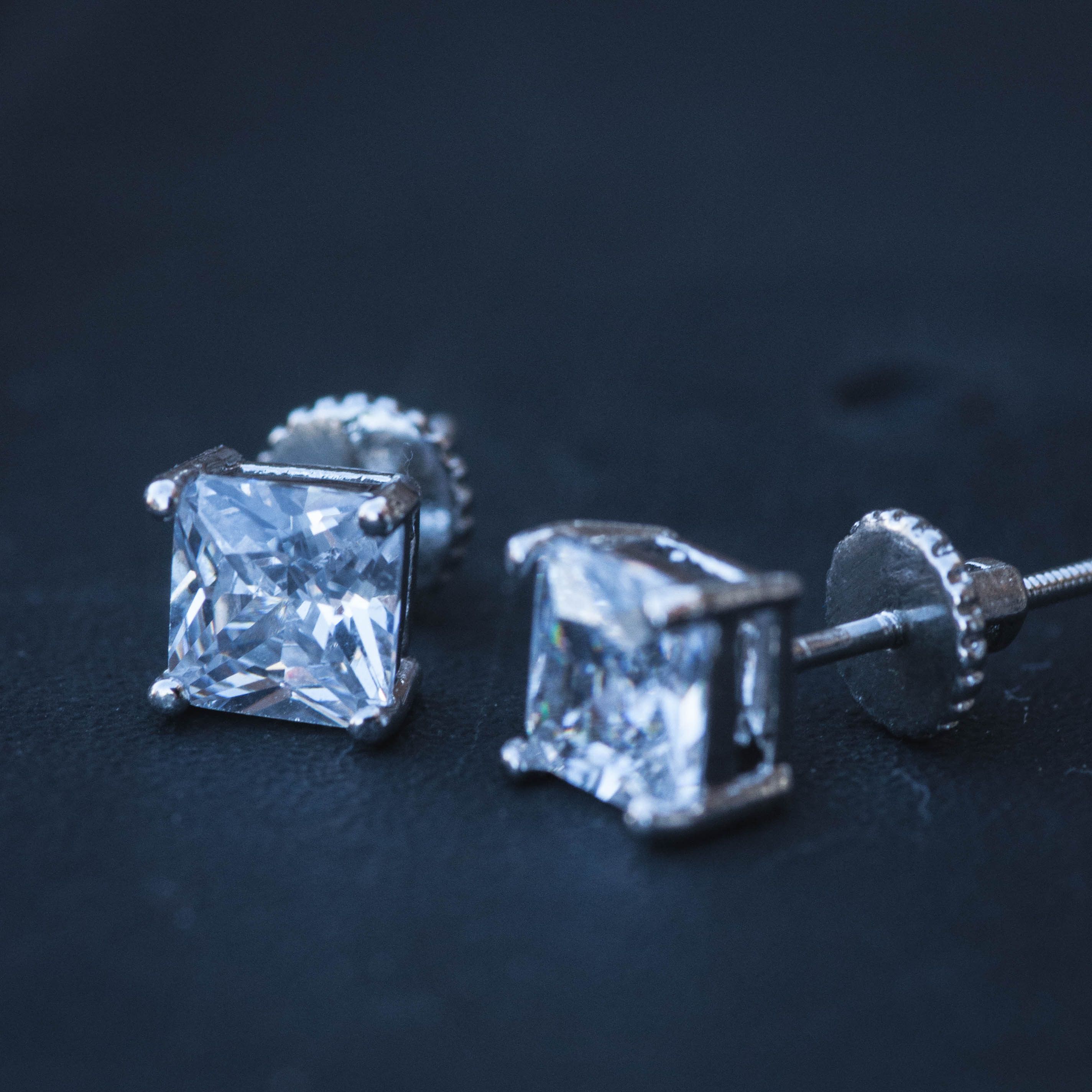 Other 18k White Gold Iced Out Diamond Princess Cut Stud Earrings Size ONE SIZE - 1 Thumbnail