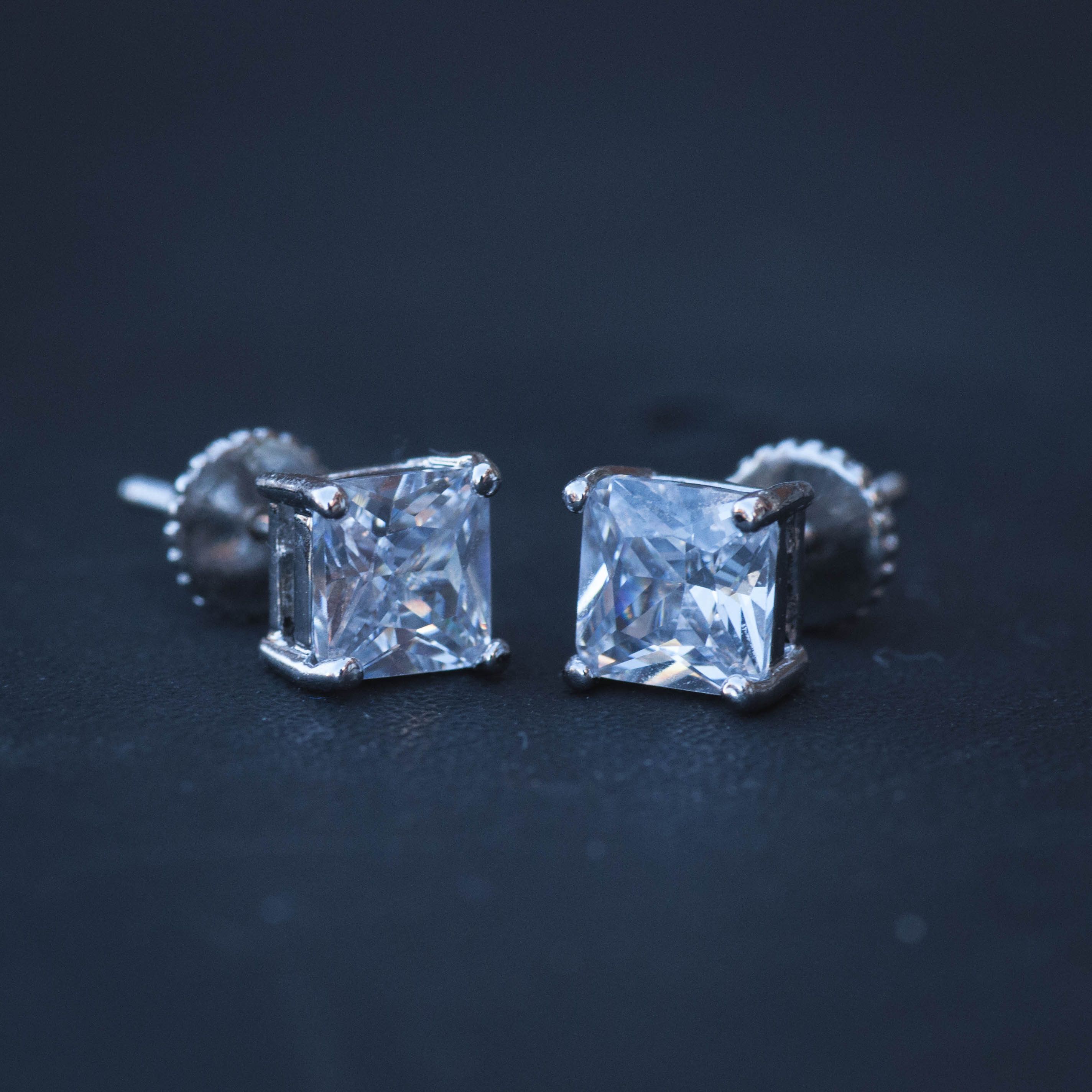 Other 18k White Gold Iced Out Diamond Princess Cut Stud Earrings Size ONE SIZE - 2 Thumbnail