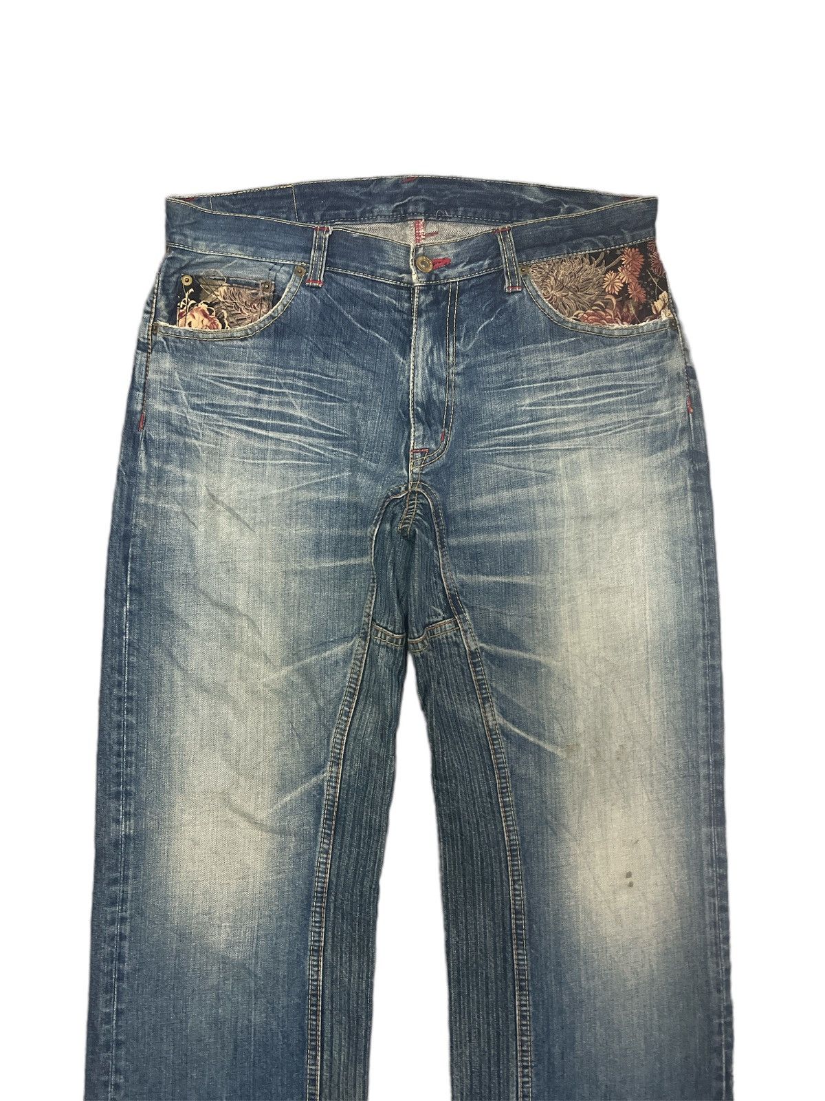 Eternal × Japanese Brand BAGGY💥 THRASHED EXTERNAL RED SALVAGE DISTRESSED DENIM PANTS Size US 35 - 2 Thumbnail