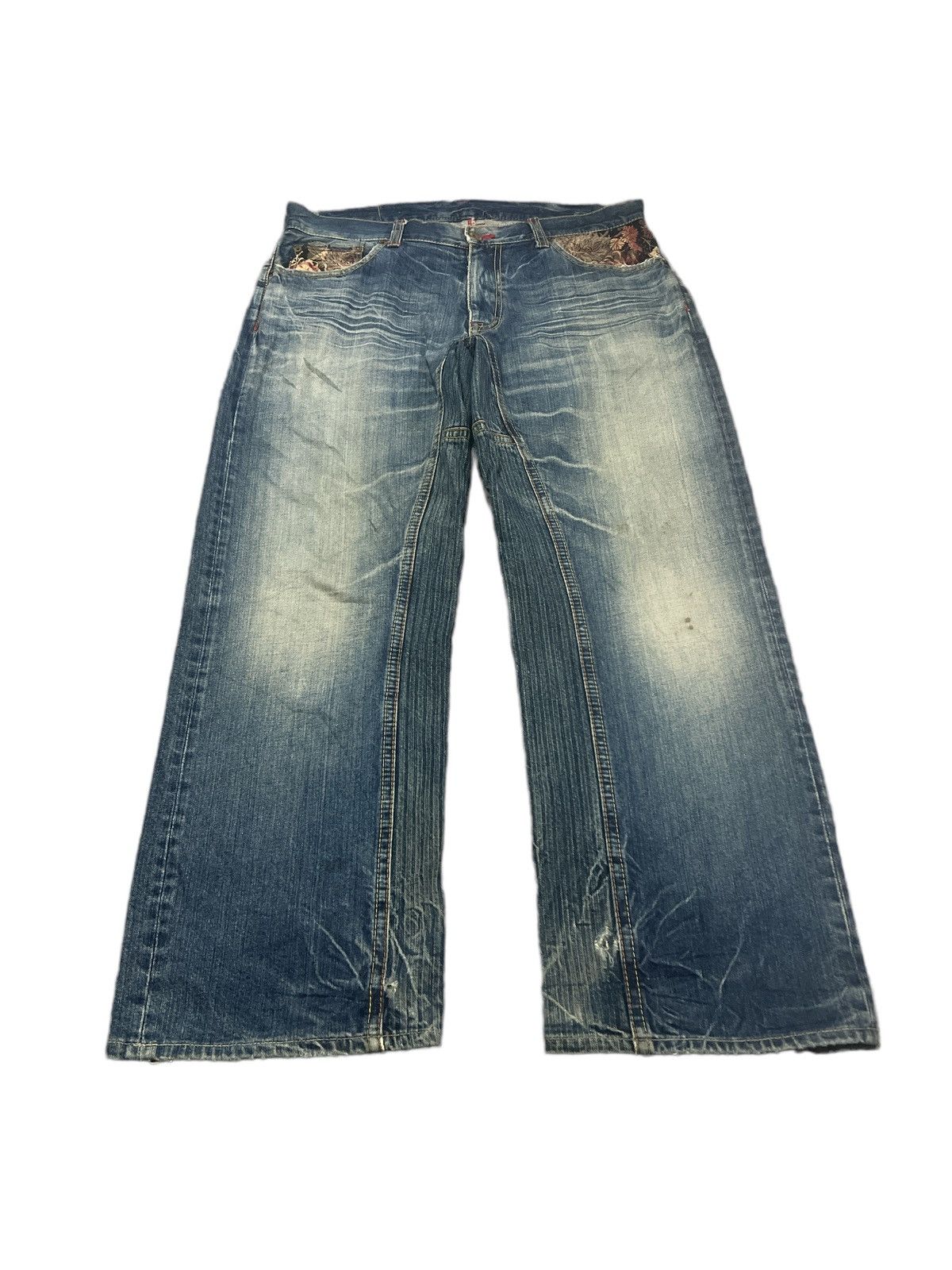 Eternal × Japanese Brand BAGGY💥 THRASHED EXTERNAL RED SALVAGE DISTRESSED DENIM PANTS Size US 35 - 3 Thumbnail