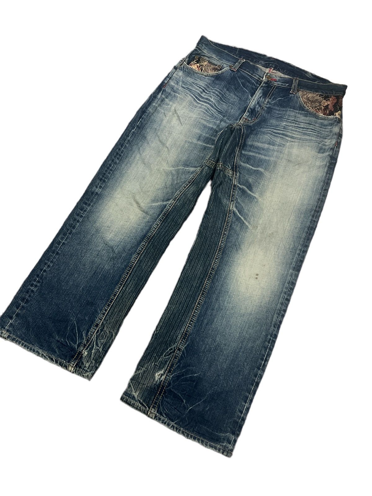 Eternal × Japanese Brand BAGGY💥 THRASHED EXTERNAL RED SALVAGE DISTRESSED DENIM PANTS Size US 35 - 5 Thumbnail