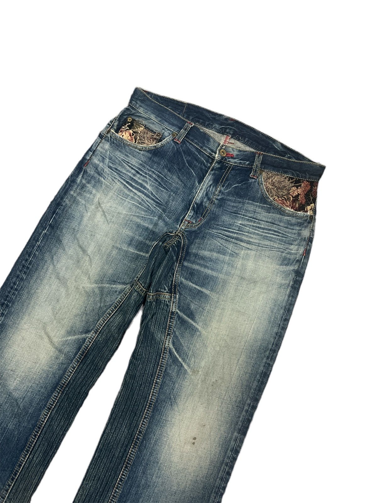 Eternal × Japanese Brand BAGGY💥 THRASHED EXTERNAL RED SALVAGE DISTRESSED DENIM PANTS Size US 35 - 4 Thumbnail