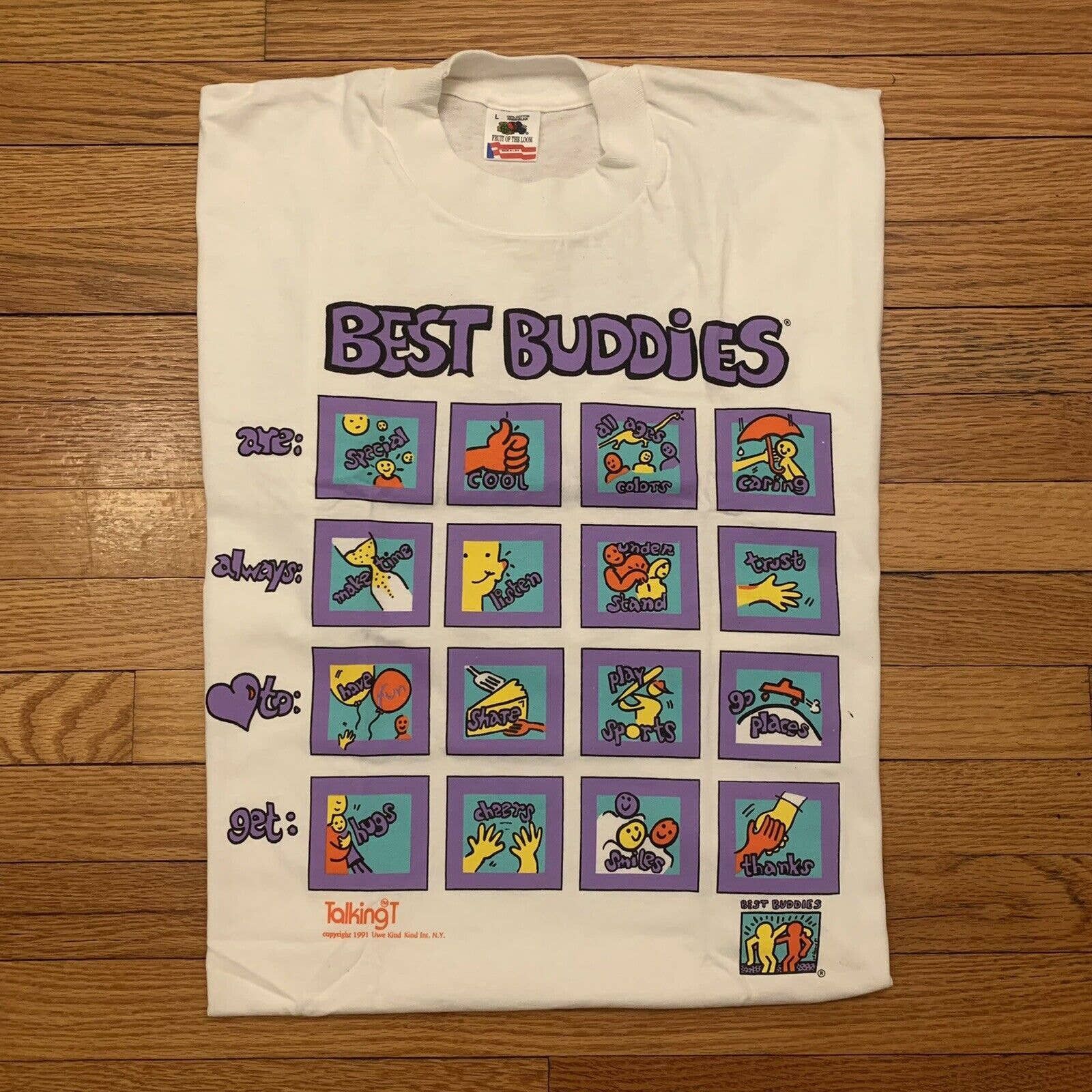Vintage 1991 Keith Haring Best Buddies Collage T-Shirt NEW