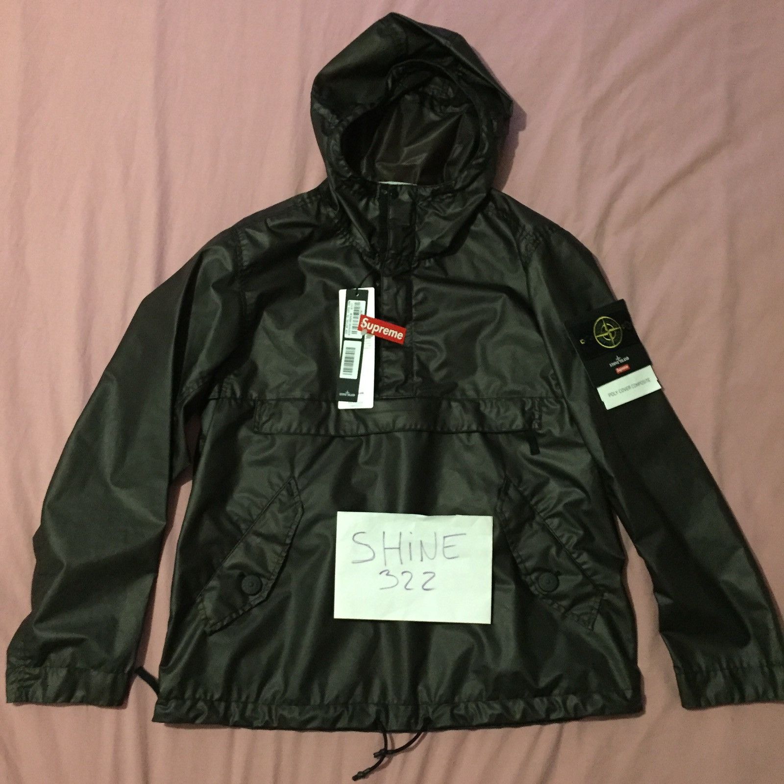 Supreme stone island poly cover cheap composite anorak black