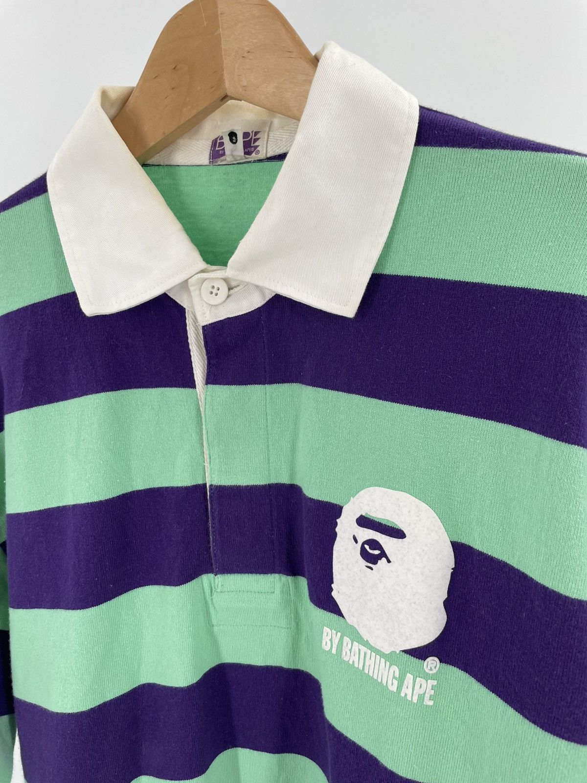 BAPE X MOUSSY 】STRIPED RUGBY L/S SHIRT BAPE JACQUARD
