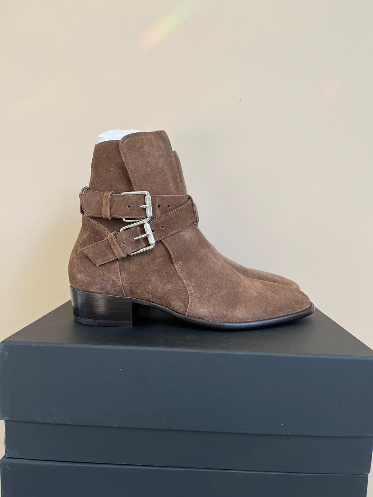 Suede Buckle Boot in Brown