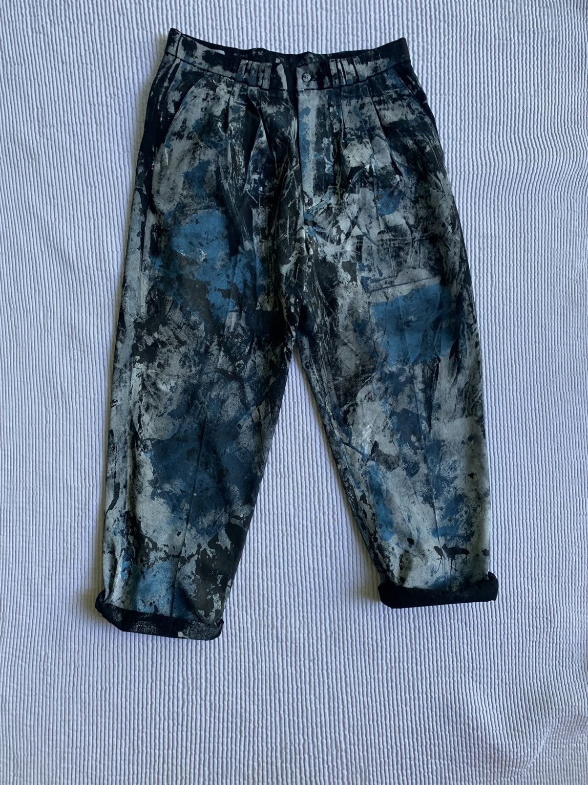 Handmade Painted Pleated Pants Size US 33 - 2 Thumbnail