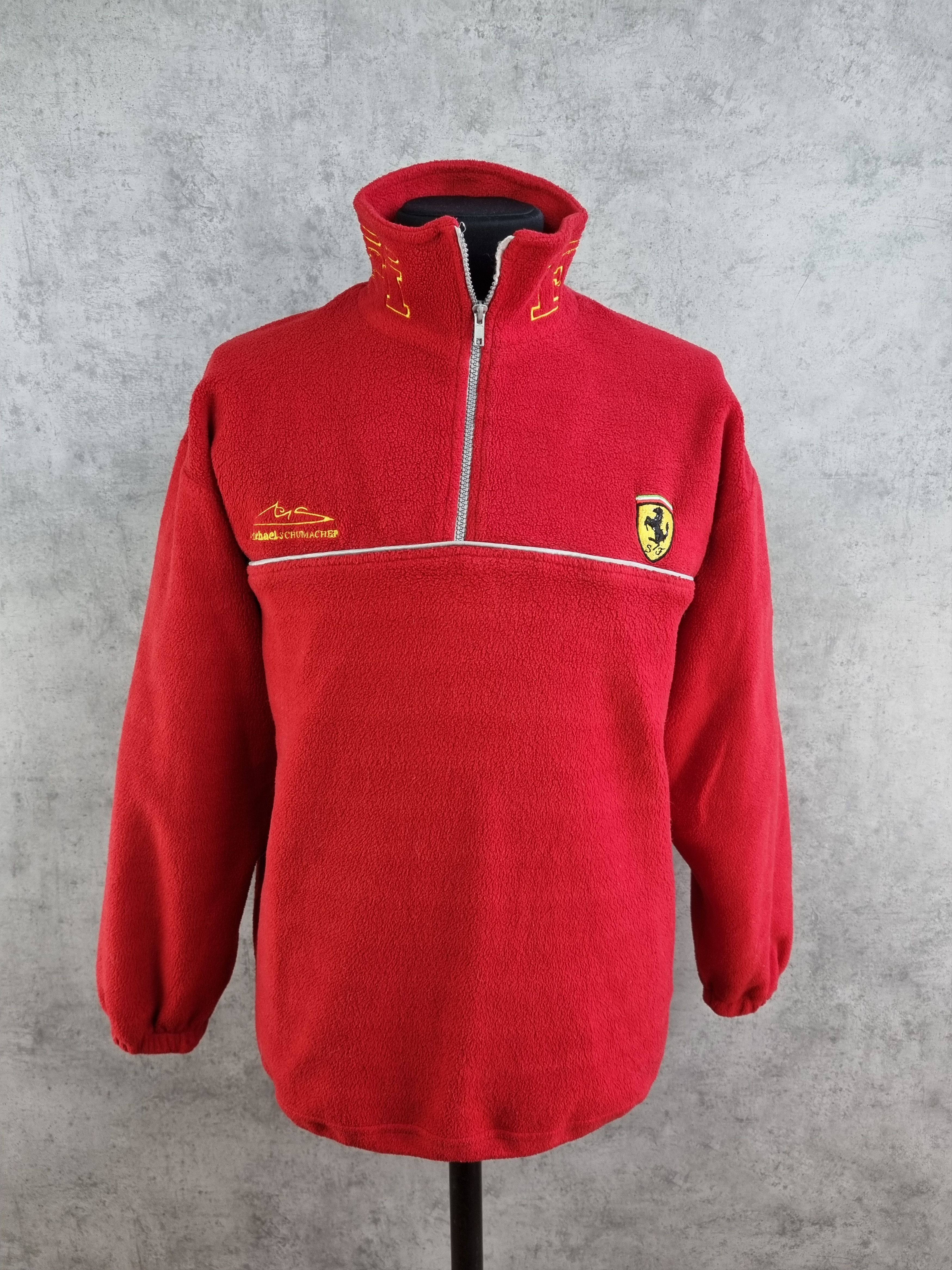 image of 90's Ferrari Schumacher Embroidered Logo Fleece Pullover, Men's (Size Medium)