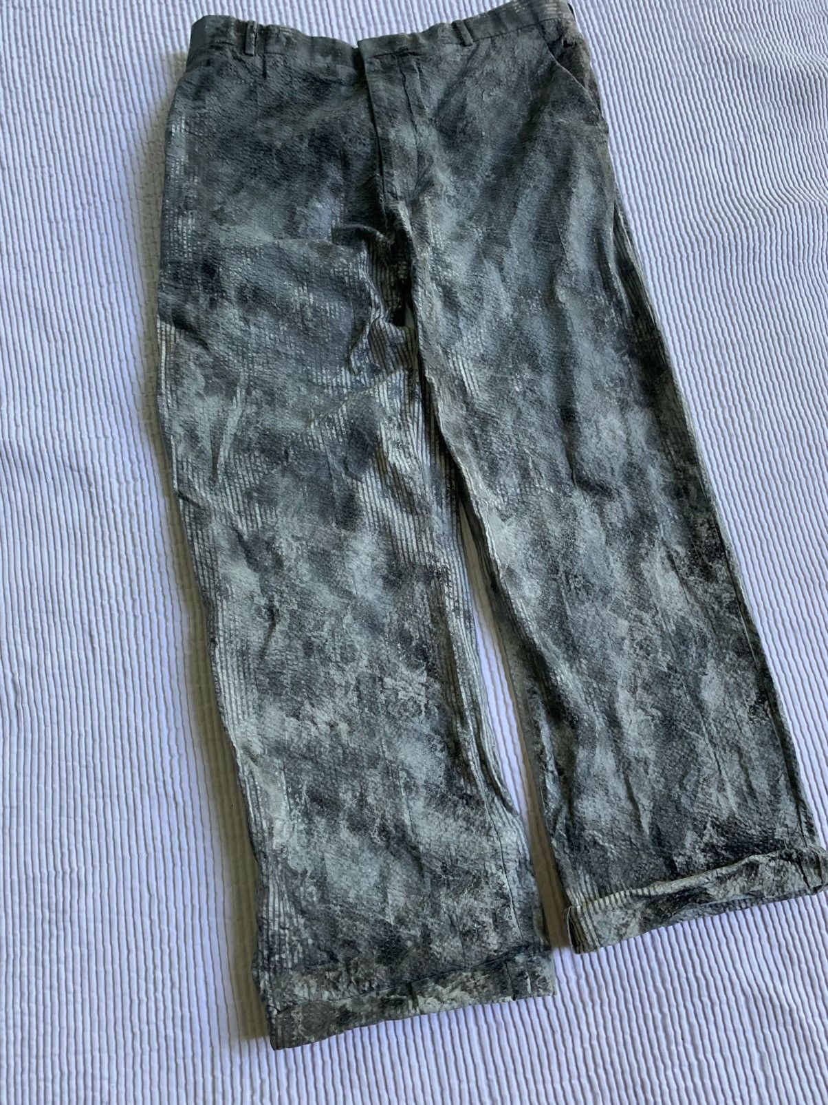 Handmade × Vintage Painted Black Blue Seersucker Pants Size US 33 - 2 Thumbnail