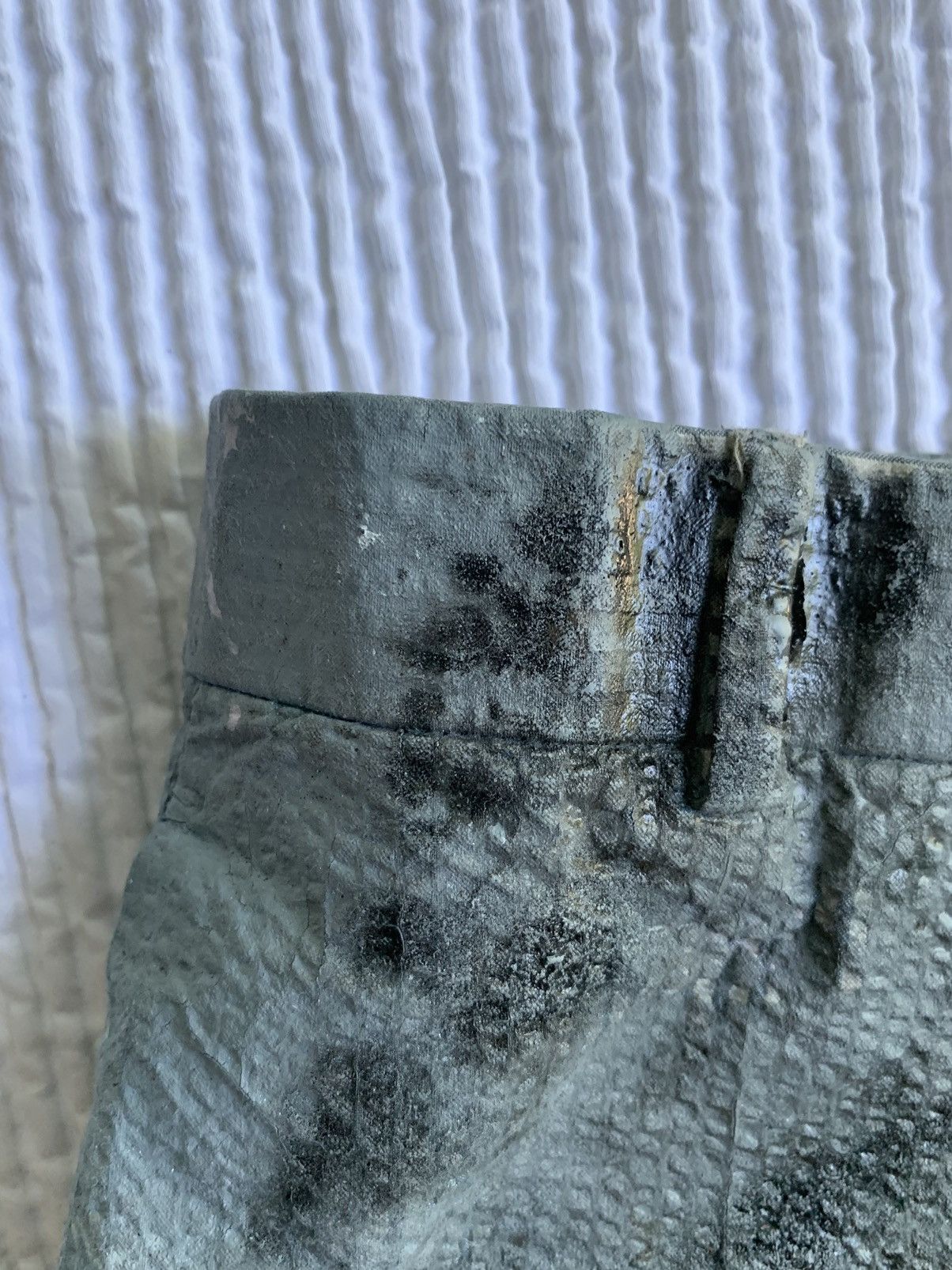 Handmade × Vintage Painted Black Blue Seersucker Pants Size US 33 - 5 Thumbnail