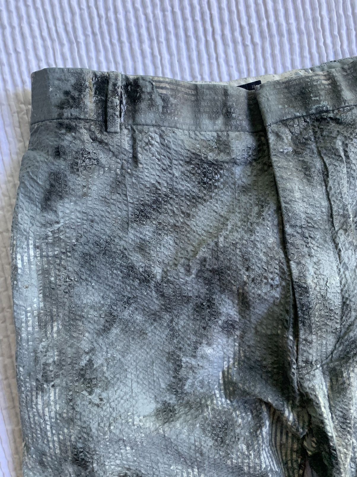 Handmade × Vintage Painted Black Blue Seersucker Pants Size US 33 - 4 Thumbnail