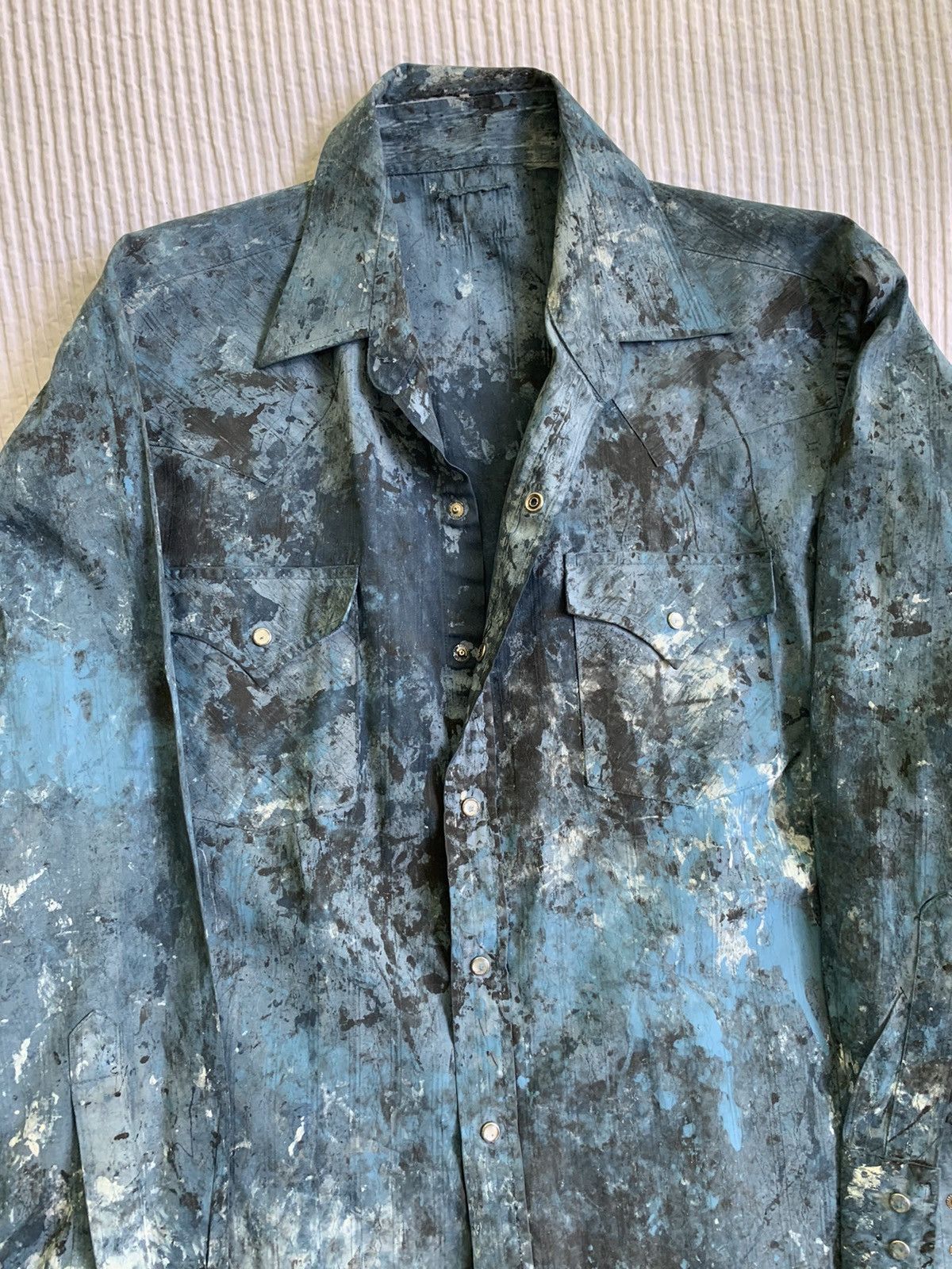 Handmade Black Blue Abex Pearl Snap Button Shirt Size US L / EU 52-54 / 3 - 14 Thumbnail