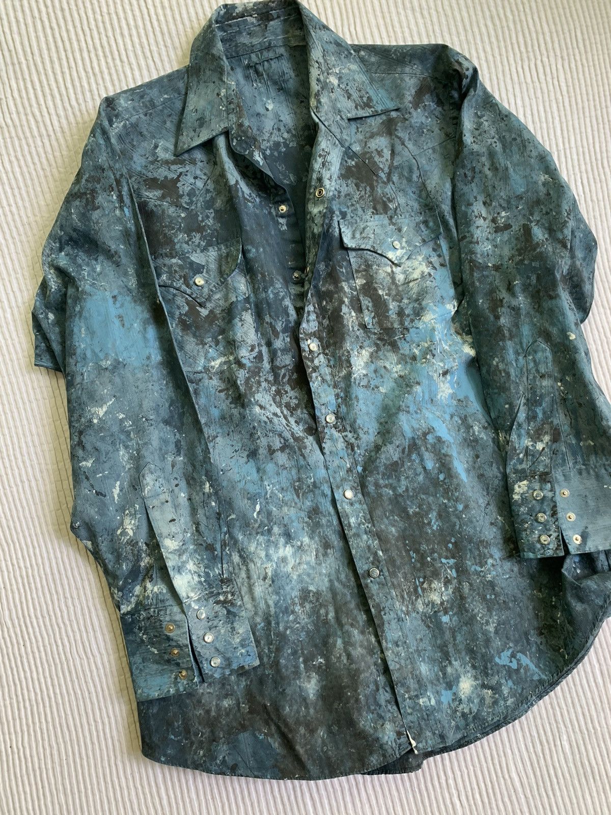Handmade Black Blue Abex Pearl Snap Button Shirt Size US L / EU 52-54 / 3 - 2 Thumbnail