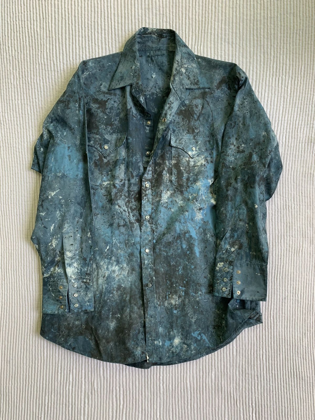Black Blue Abex Pearl Snap Button Shirt