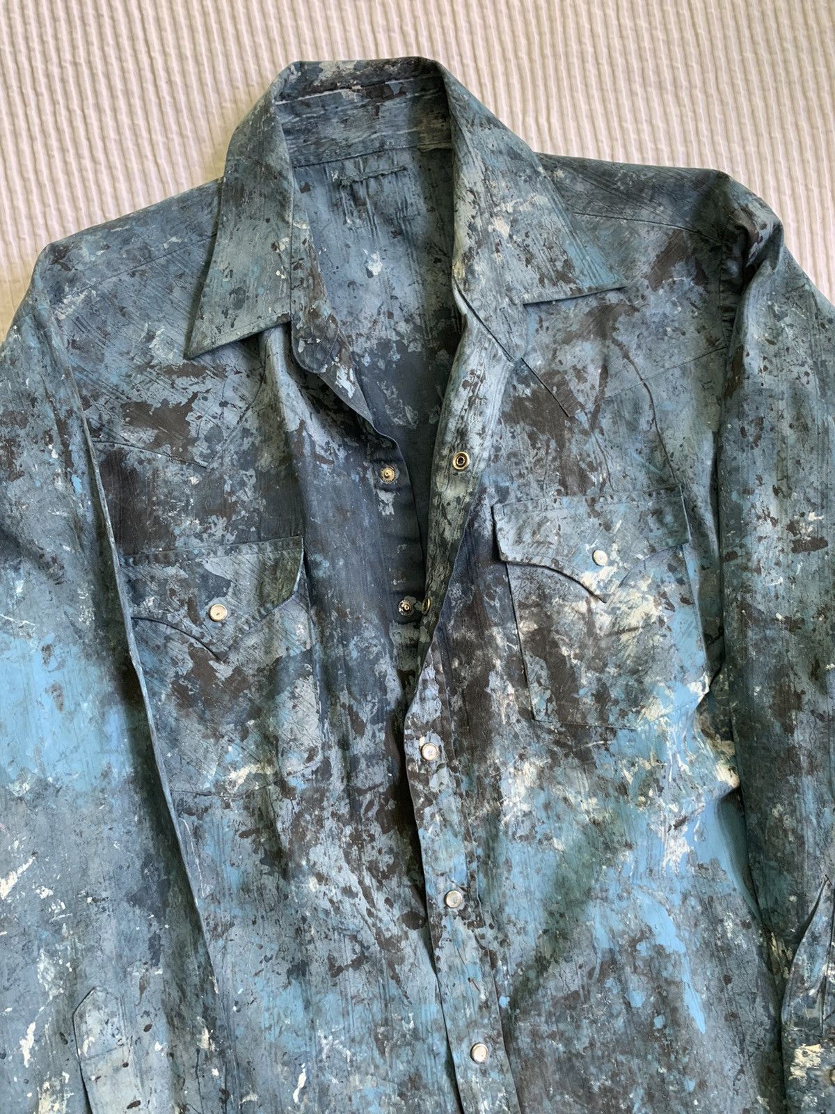 Handmade Black Blue Abex Pearl Snap Button Shirt Size US L / EU 52-54 / 3 - 3 Thumbnail