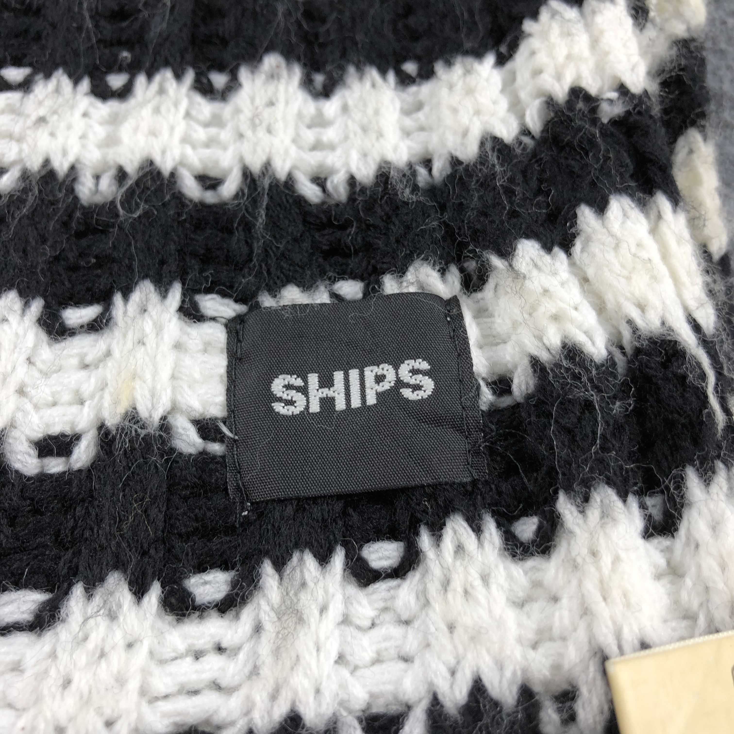 SHIPS × Vintage Ships Black and White Stripes Scarf Muffler Wool V665 Size ONE SIZE - 4 Thumbnail