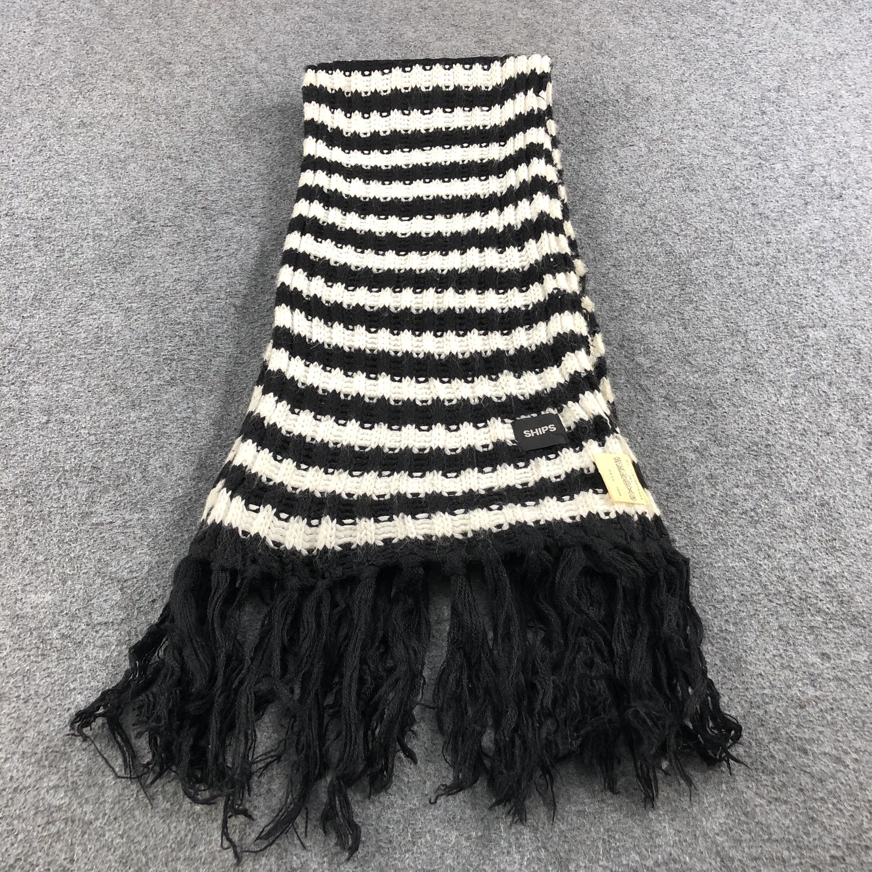 SHIPS × Vintage Ships Black and White Stripes Scarf Muffler Wool V665 Size ONE SIZE - 2 Thumbnail