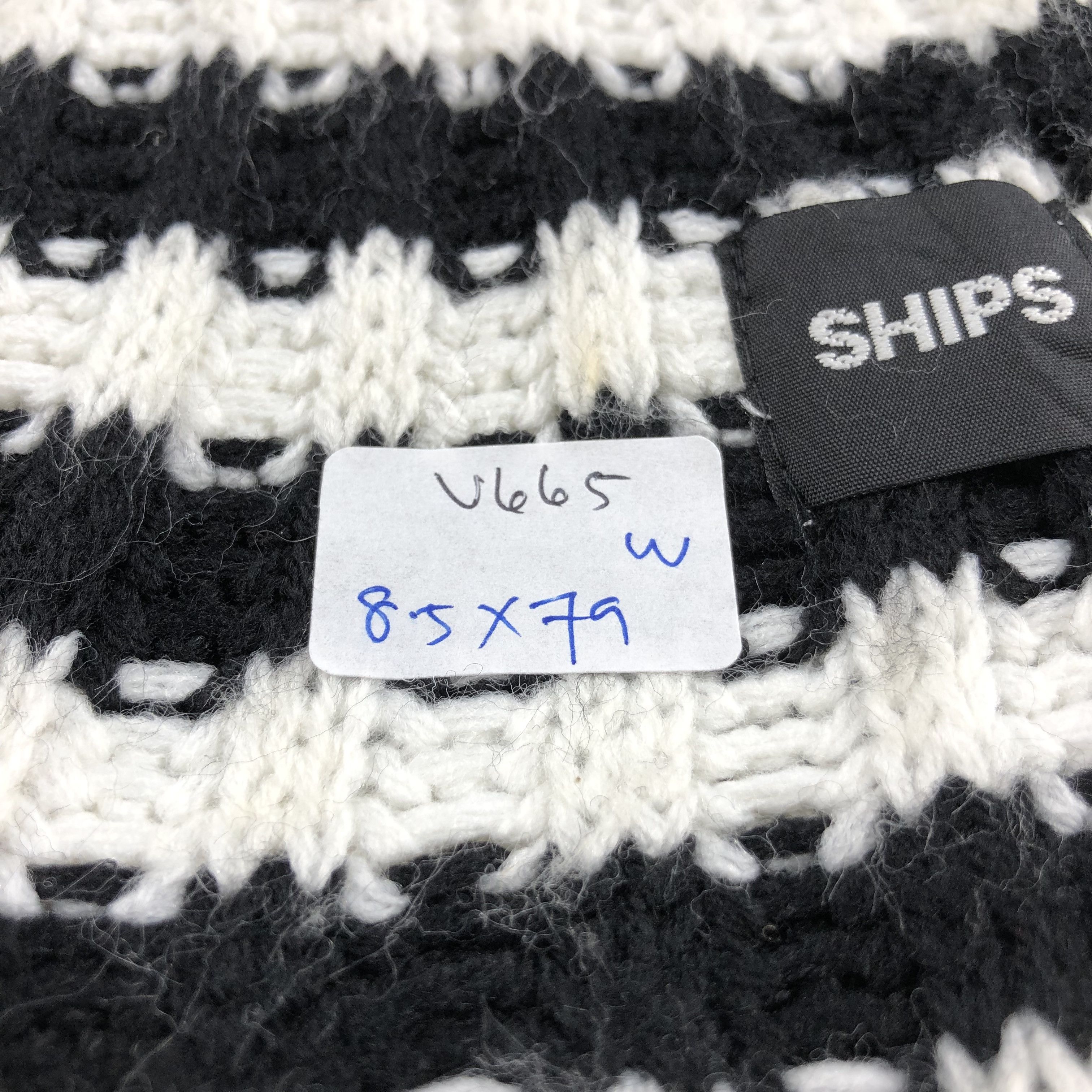 SHIPS × Vintage Ships Black and White Stripes Scarf Muffler Wool V665 Size ONE SIZE - 8 Thumbnail