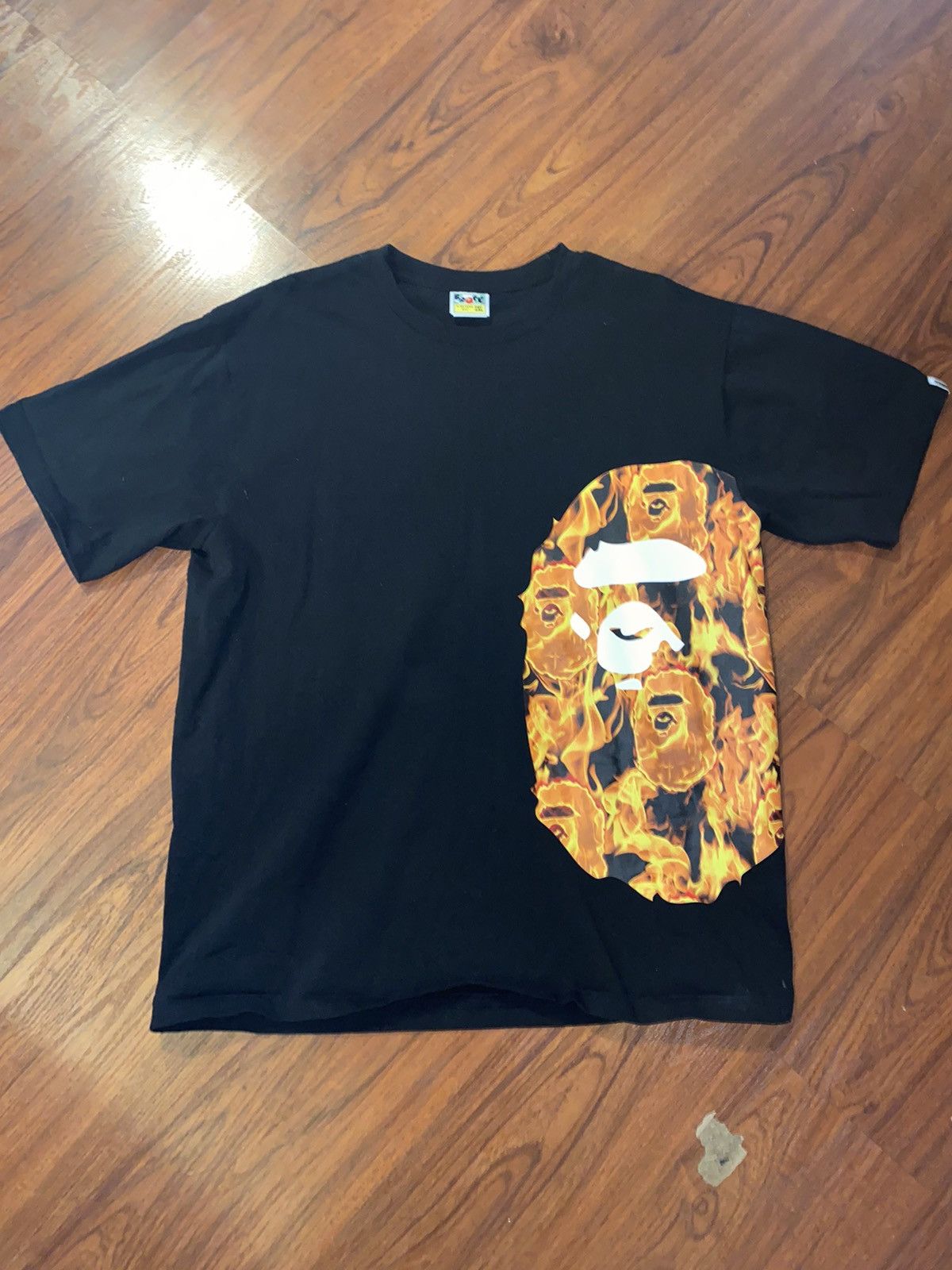 Image of Bape Flame Side Big Ape Head Tee in Black, Men's (Size 2XL)