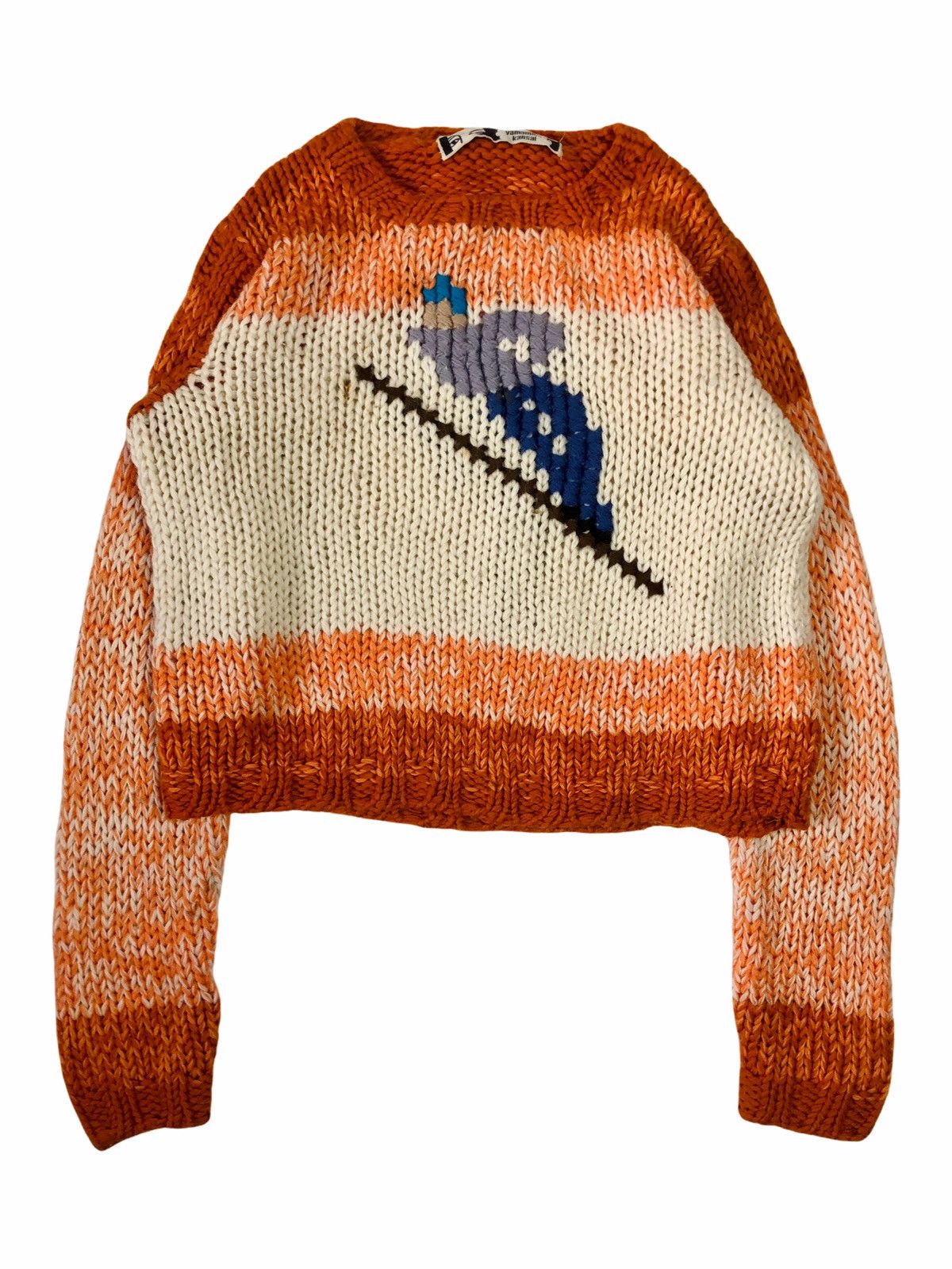 image of Kansai Yamamoto 80's Kansai Eye “Ski” Intarsia Knitted Sweater in Orange, Men's (Size XS)