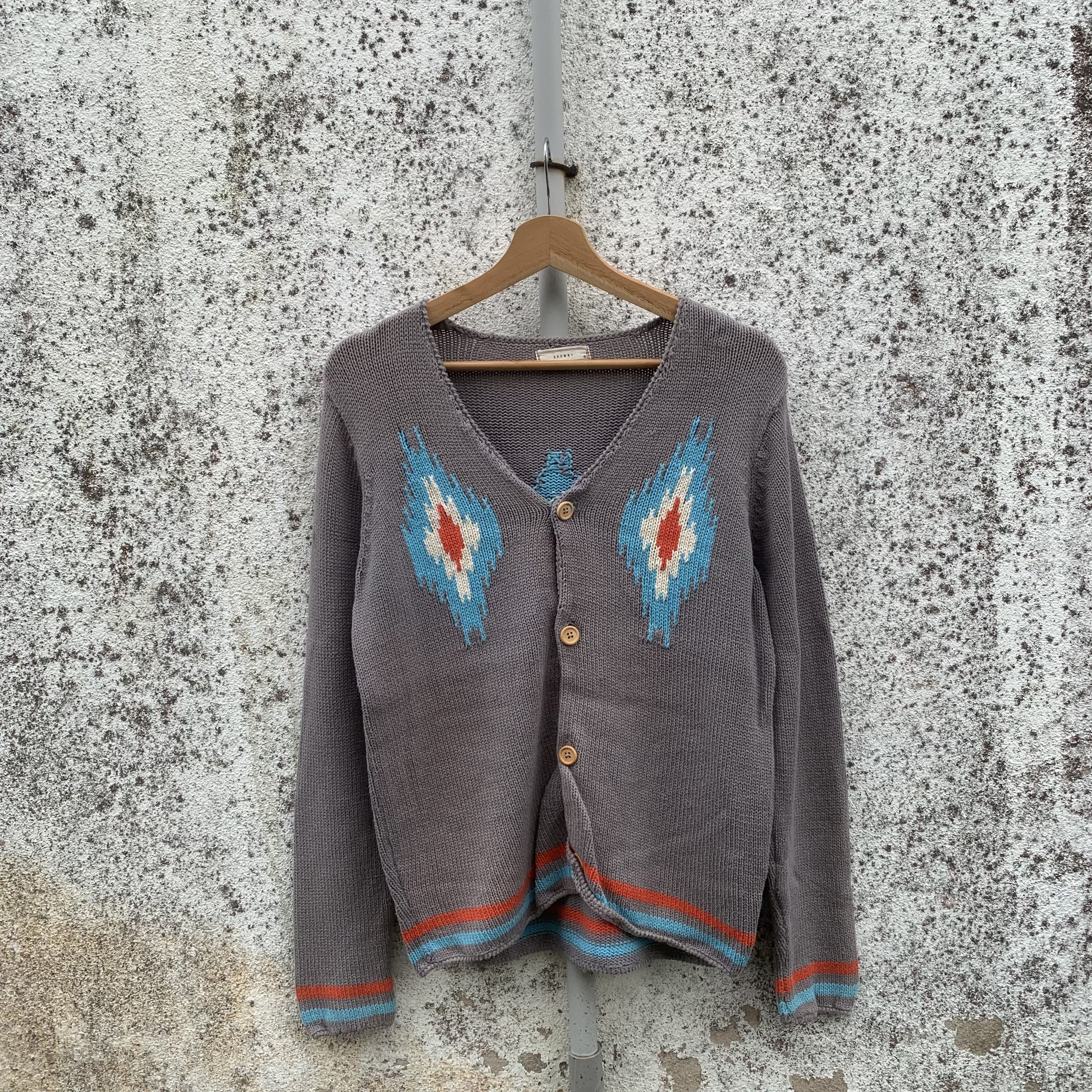 image of Coloured Cable Knit Sweater x Navajo Grails Browny Knit Navajo Embroidery Cardigan Sweater in Dark 