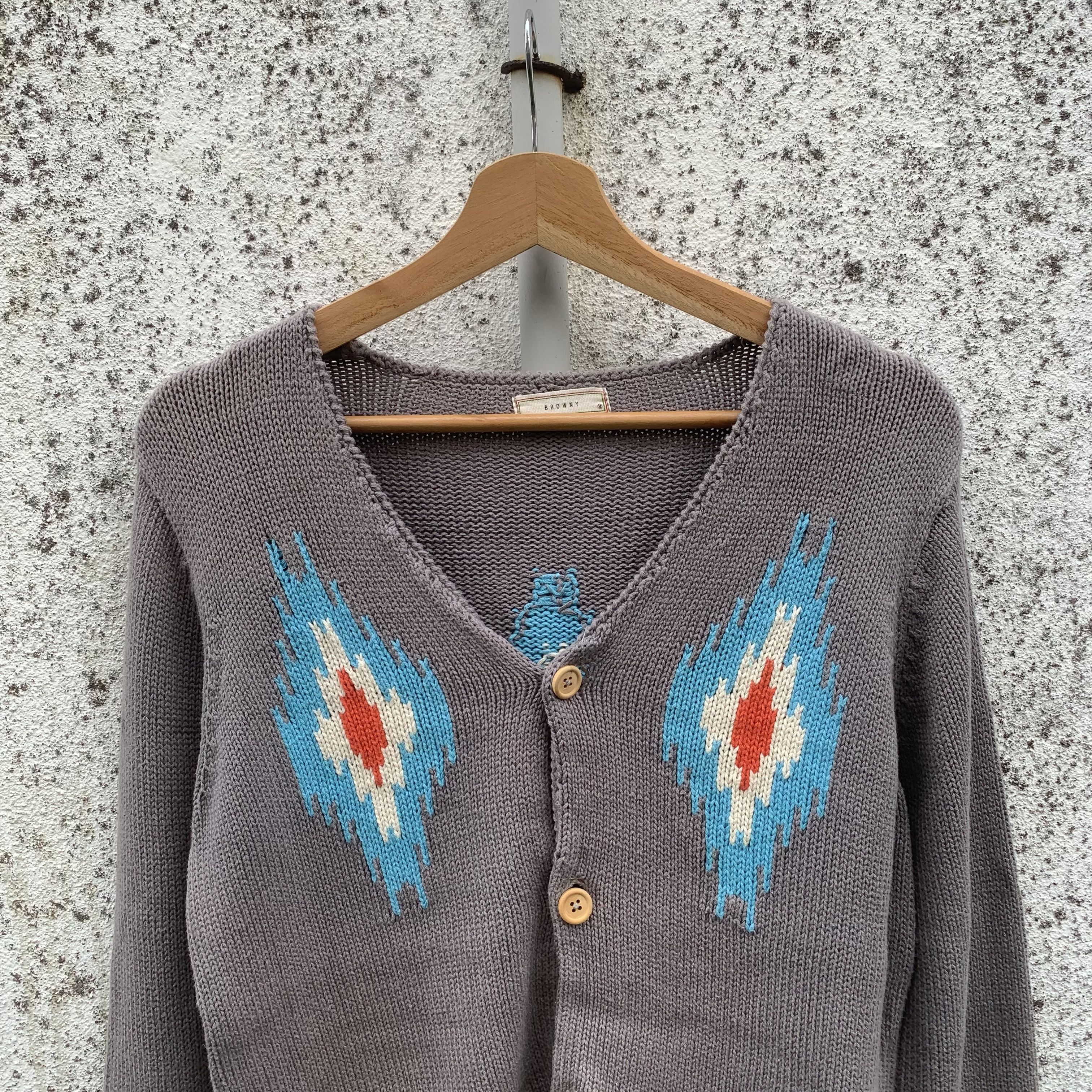 If Six Was Nine GRAILS 💥 BROWNY Knit Navajo Embroidery Cardigan Sweater Size M / US 6-8 / IT 42-44 - 3 Thumbnail