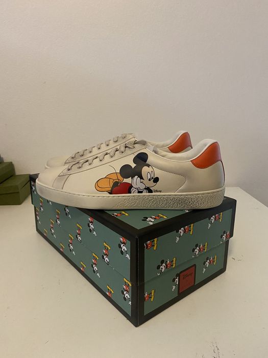 Gucci Disney X Mickey Mouse Collaboration Sneakers Shoes Monogram Leather  Sz 41