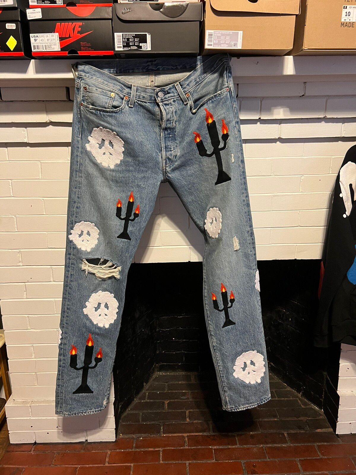 DENIM TEARS x VIRGIL ABLOH “MESSAGE IN A TEAR” EMBROIDERED JEANS