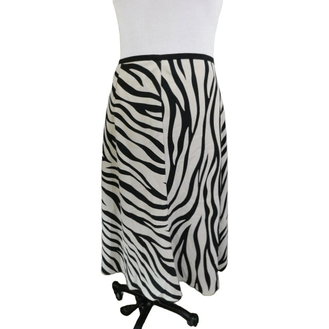 Ann Taylor Ann Taylor Size 12 Lined Print Midi Career Skirt Black Ivory ...