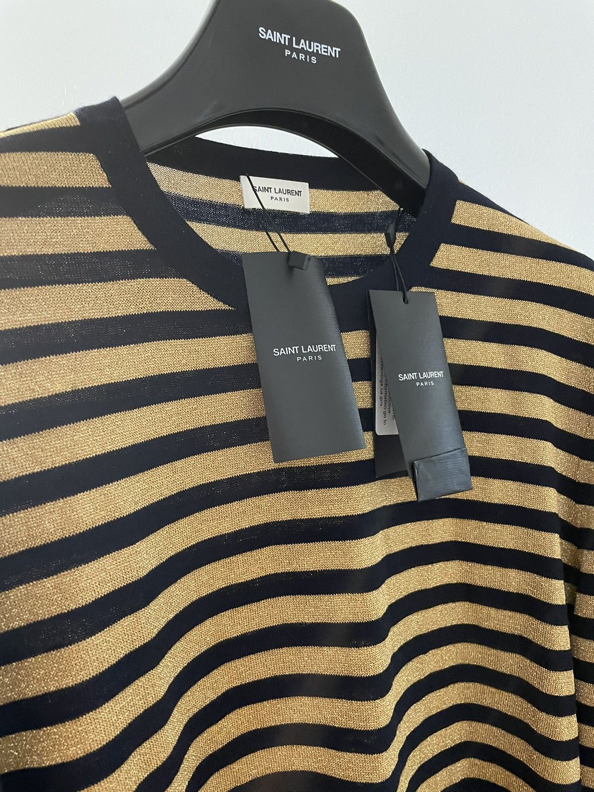 Hedi Slimane × Saint Laurent Paris × Yves Saint Laurent $1,250 Value New Runway Limited Edition Gold Striped Shirt Size US XL / EU 56 / 4 - 11 Thumbnail