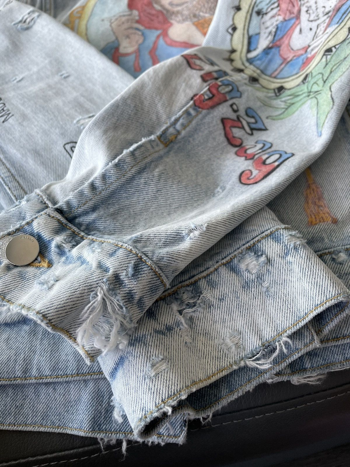 Amiri $1,900 Value Runway Limited Zig Zag Denim Trucker Jacket Size US M / EU 48-50 / 2 - 12 Thumbnail
