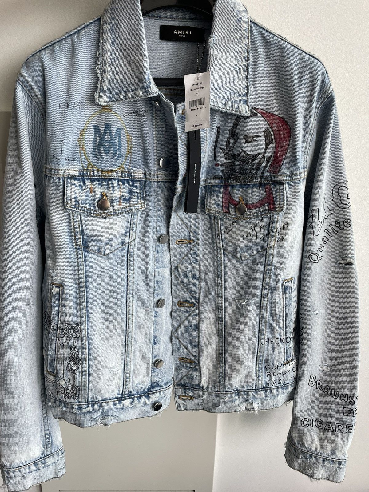 Amiri $1,900 Value Runway Limited Zig Zag Denim Trucker Jacket Size US M / EU 48-50 / 2 - 23 Thumbnail