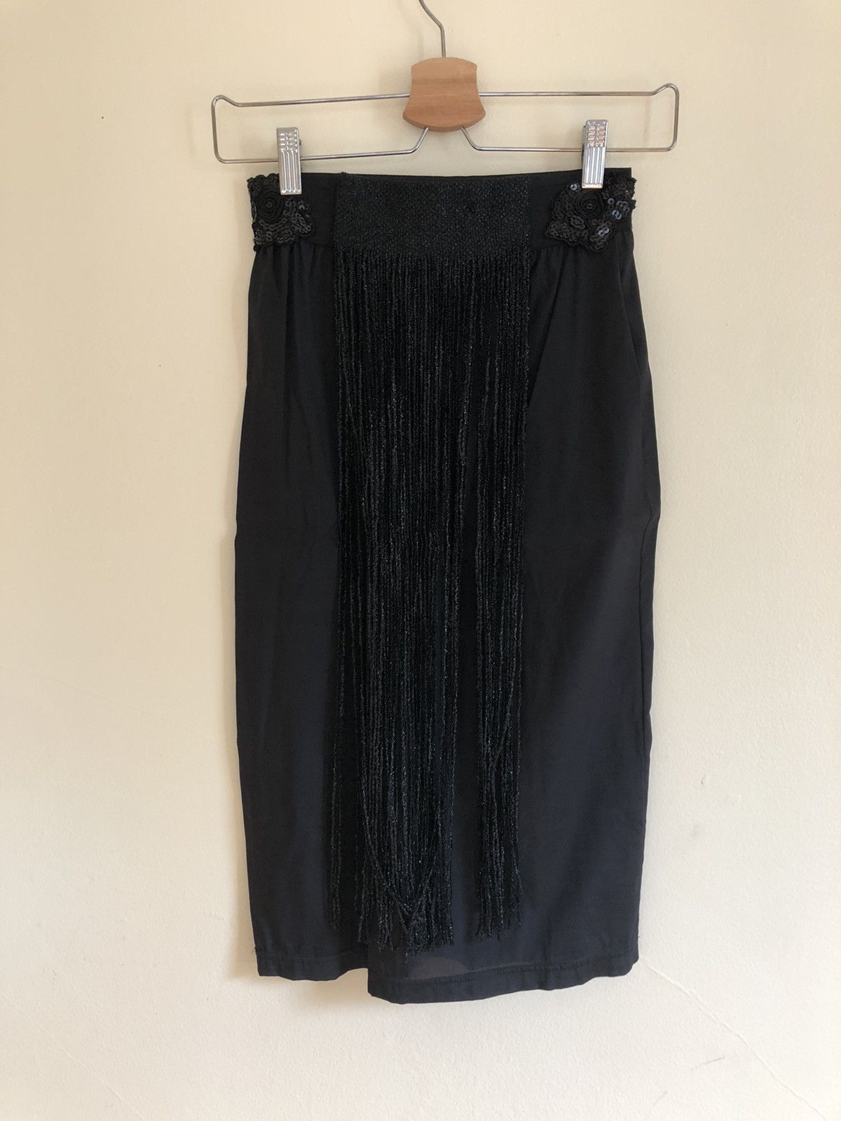 Black Sequined Fringe Skirt