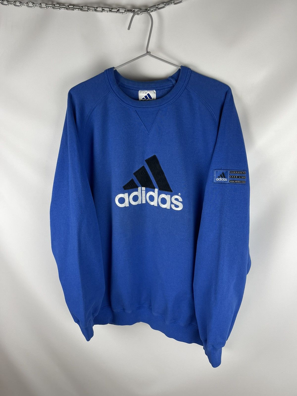 Adidas Adidas vintage 90s big logo line blue oversized sweatshirt Size US L / EU 52-54 / 3 - 4 Thumbnail