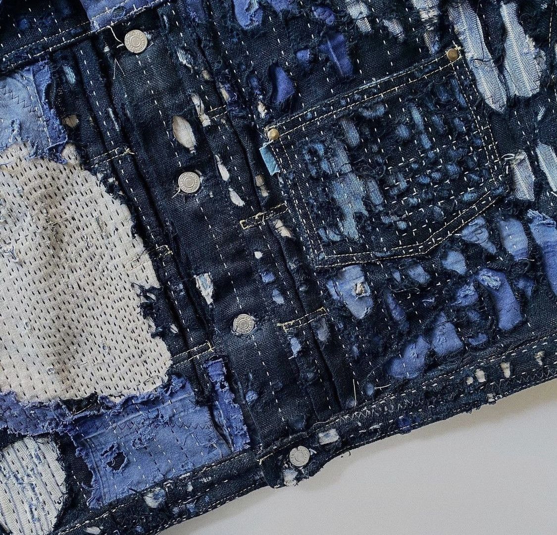 Japanese Brand Bleeding Indigo Boro Sashiko Levi Type 1 Denim Jacket Size US L / EU 52-54 / 3 - 5 Thumbnail