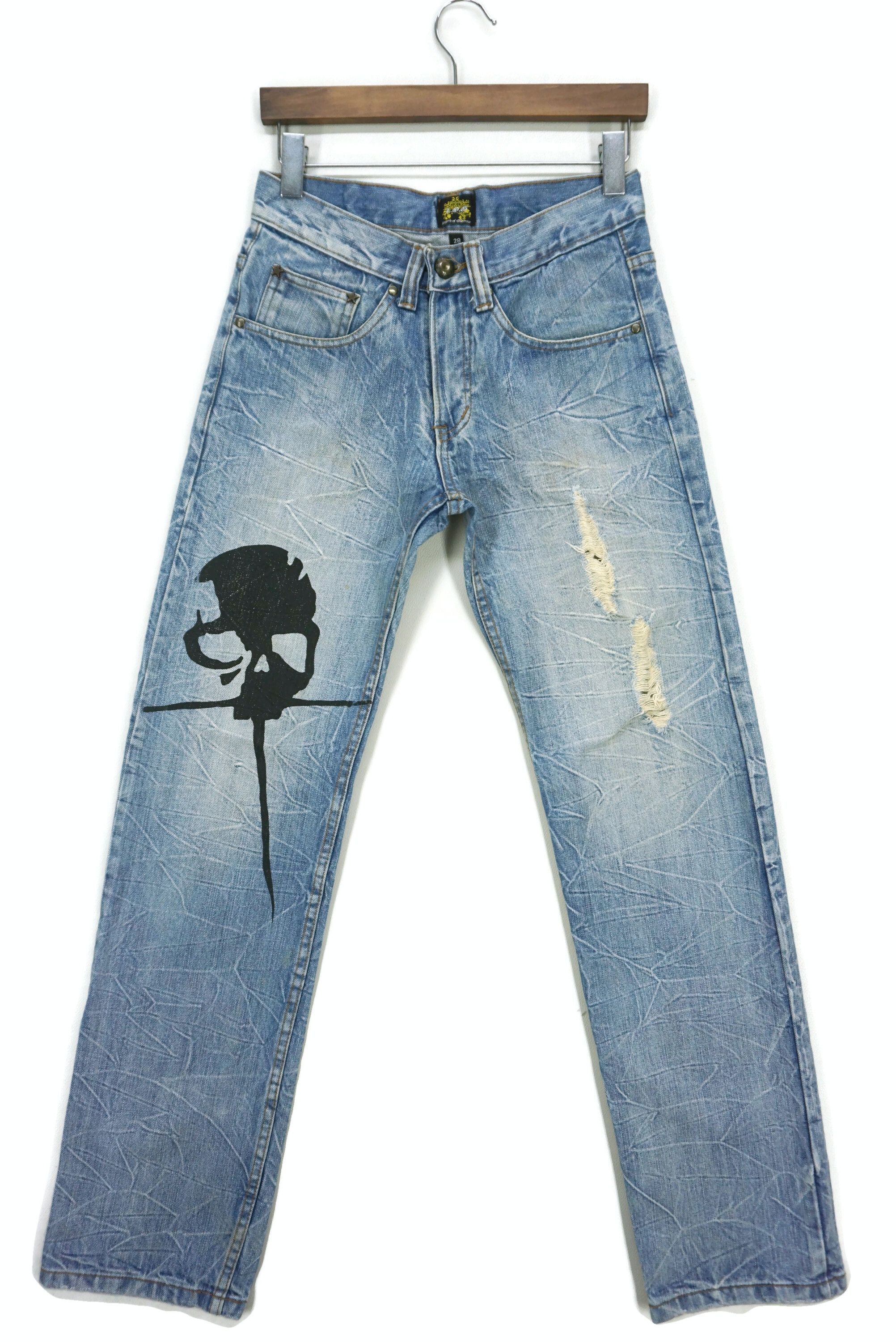 image of Rockers x Workers Legend Of Glamour Jeans Skull Jeans Japanese Punk Pants in Blue, Women's (Size 28