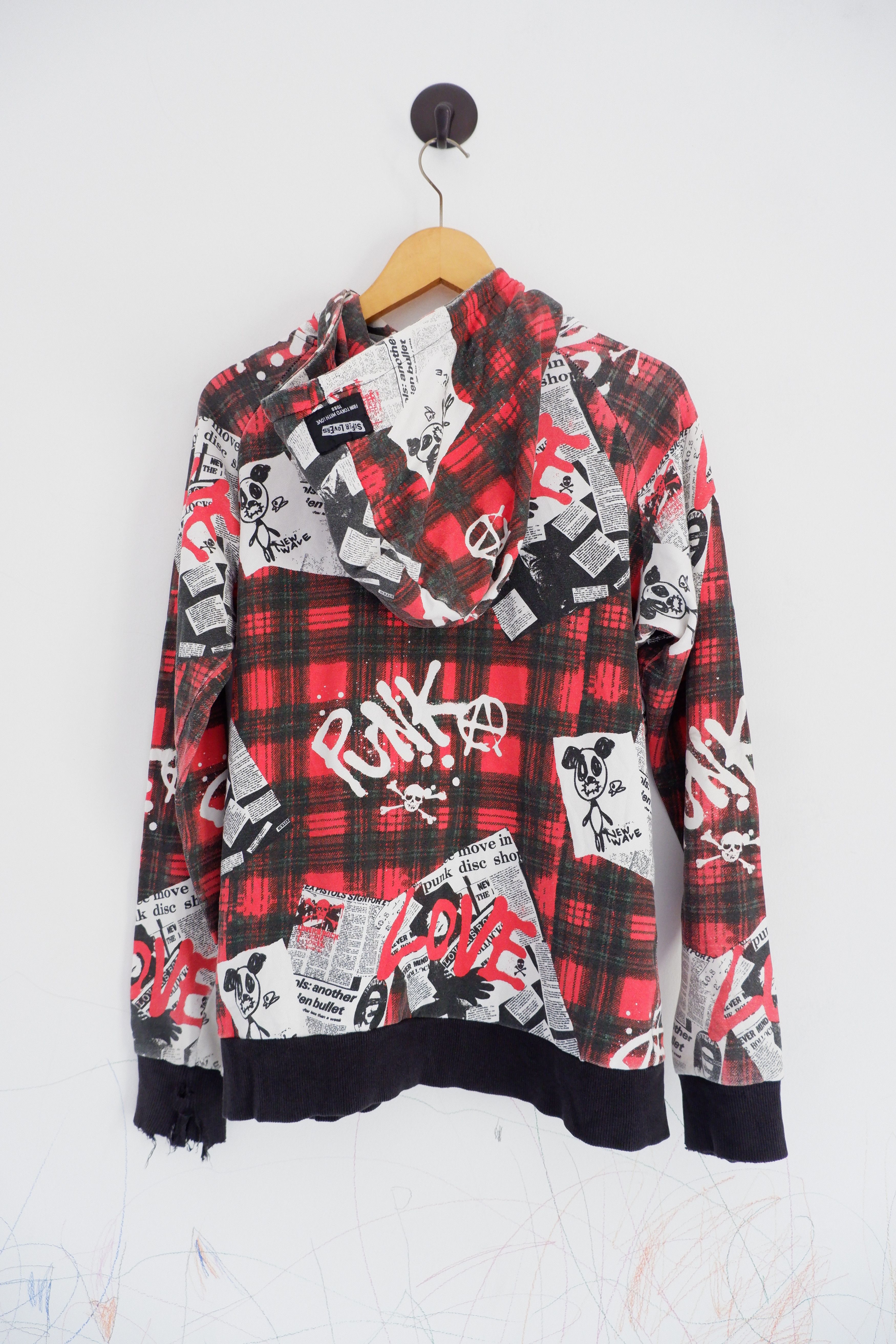 Japanese Brand Super Lovers Punk Anarchy Ripped Hoodie Zipper Size US M / EU 48-50 / 2 - 2 Thumbnail