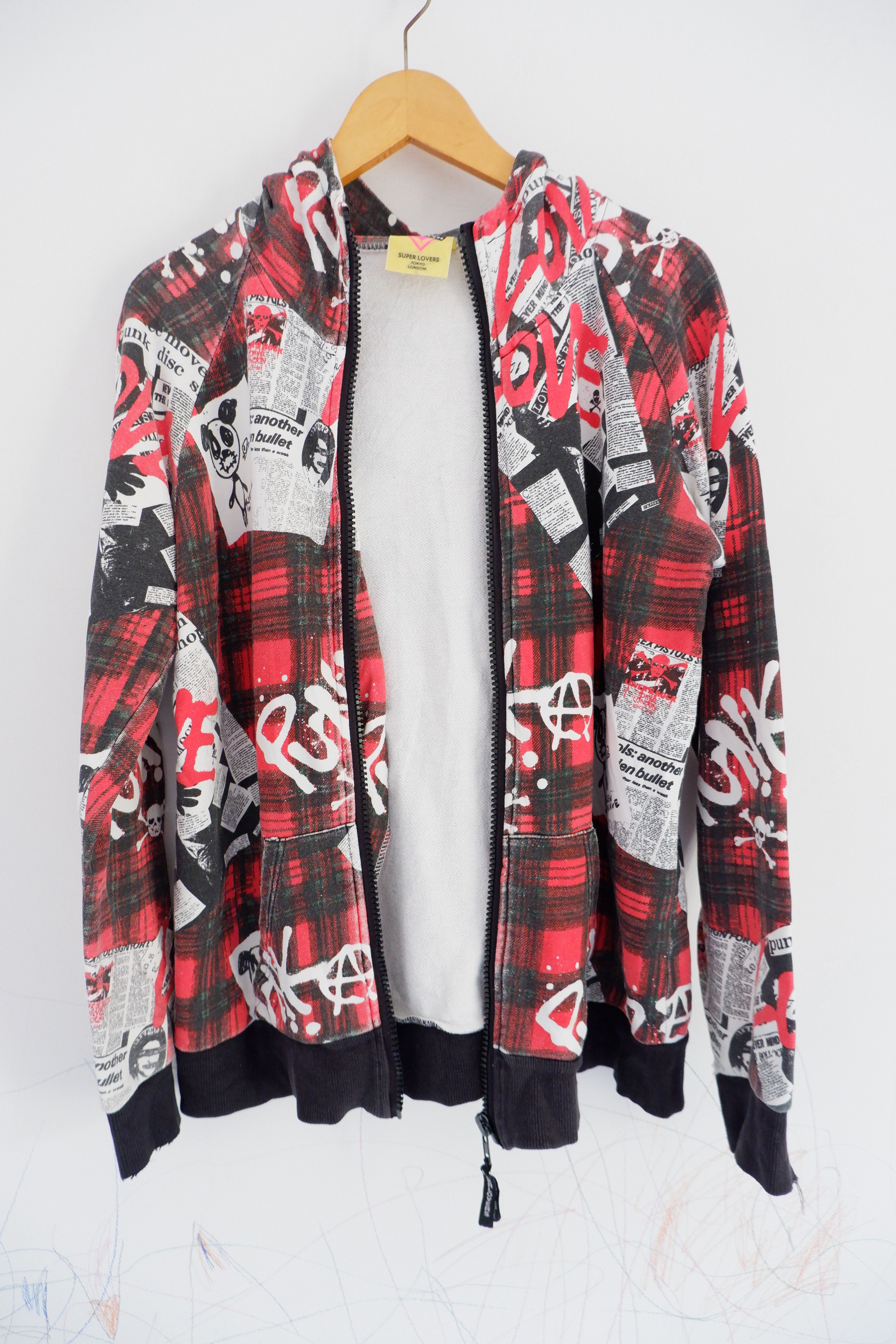 Japanese Brand Super Lovers Punk Anarchy Ripped Hoodie Zipper Size US M / EU 48-50 / 2 - 3 Thumbnail