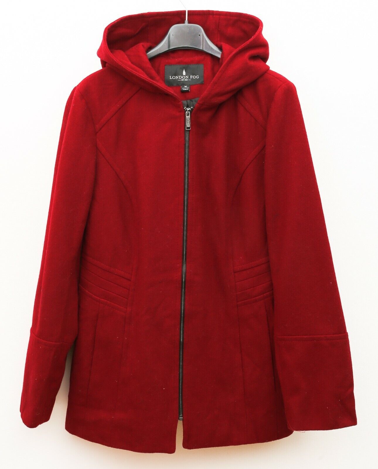 London Fog Wool Coat Classic Jacket Hooded Maroon Zip Up Outdoors Parka Size M / US 6-8 / IT 42-44 - 1 Thumbnail
