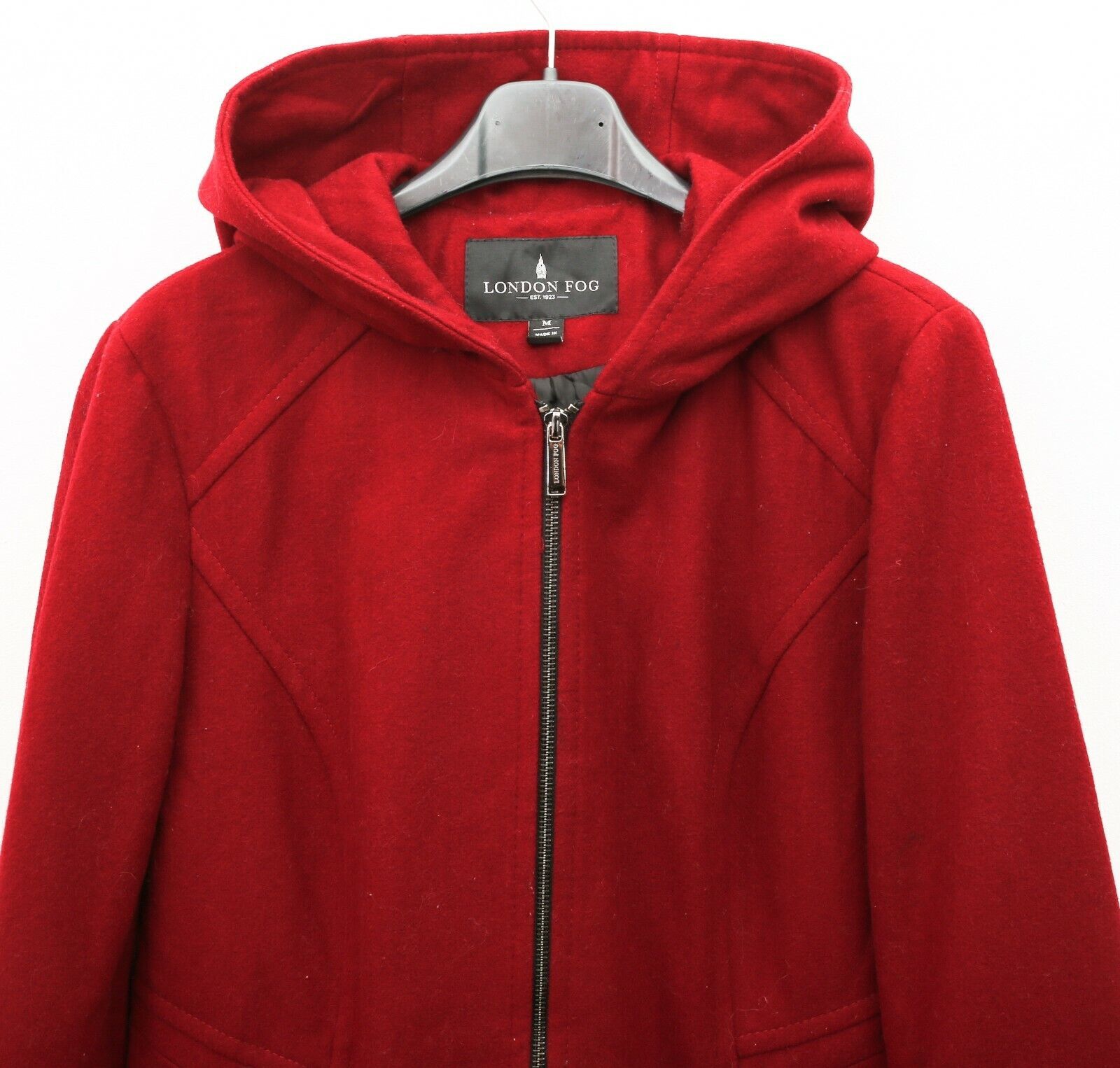 London Fog Wool Coat Classic Jacket Hooded Maroon Zip Up Outdoors Parka Size M / US 6-8 / IT 42-44 - 2 Thumbnail