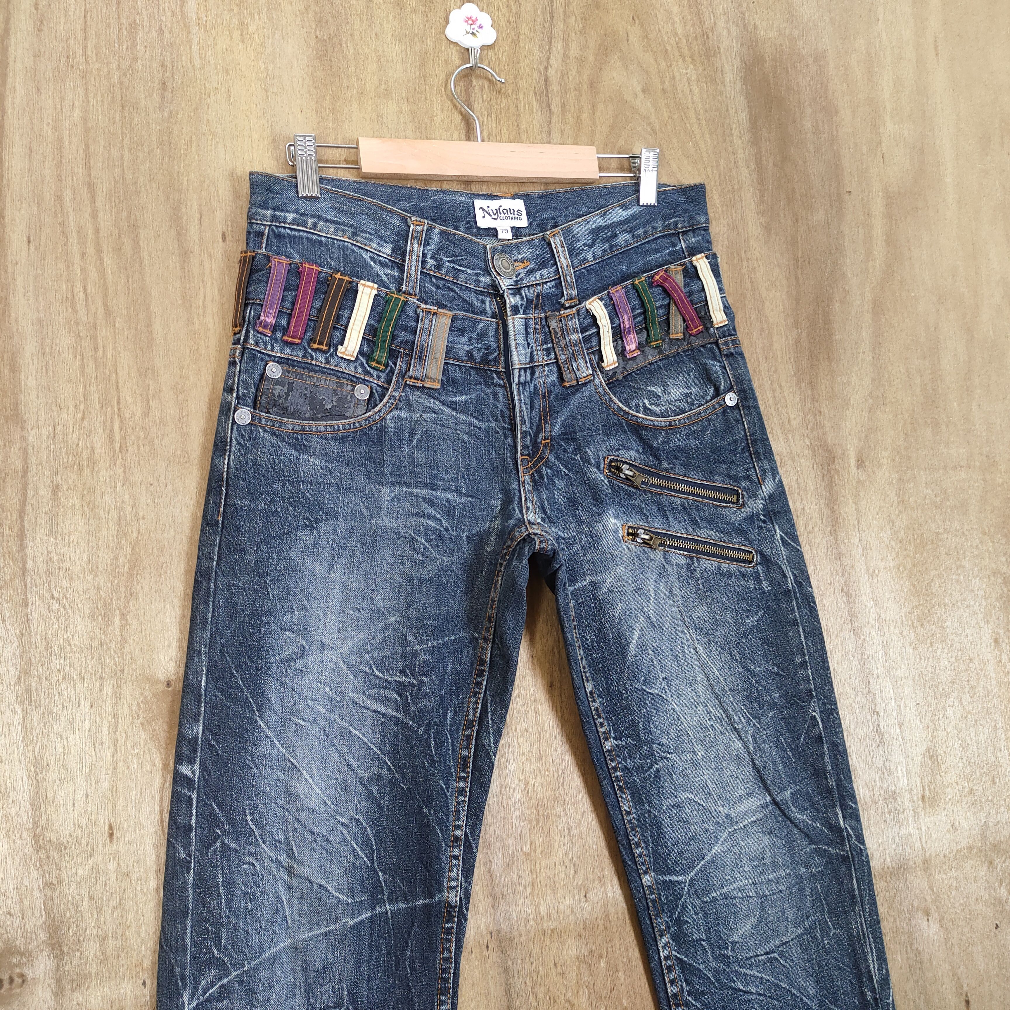 Japanese Brand NYLAUS DOUBLE WAIST STORM PATTERN JEANS PANTS Size US 30 / EU 46 - 4 Thumbnail
