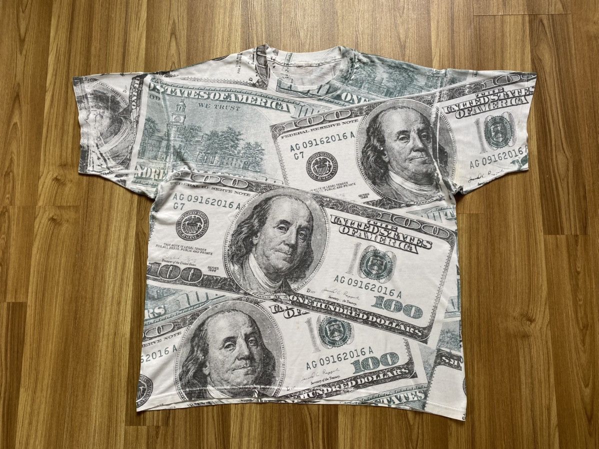 Vintage Vintage One Hundred Dollar All Over Print T Shirt Franklin Size US XL / EU 56 / 4 - 1 Thumbnail