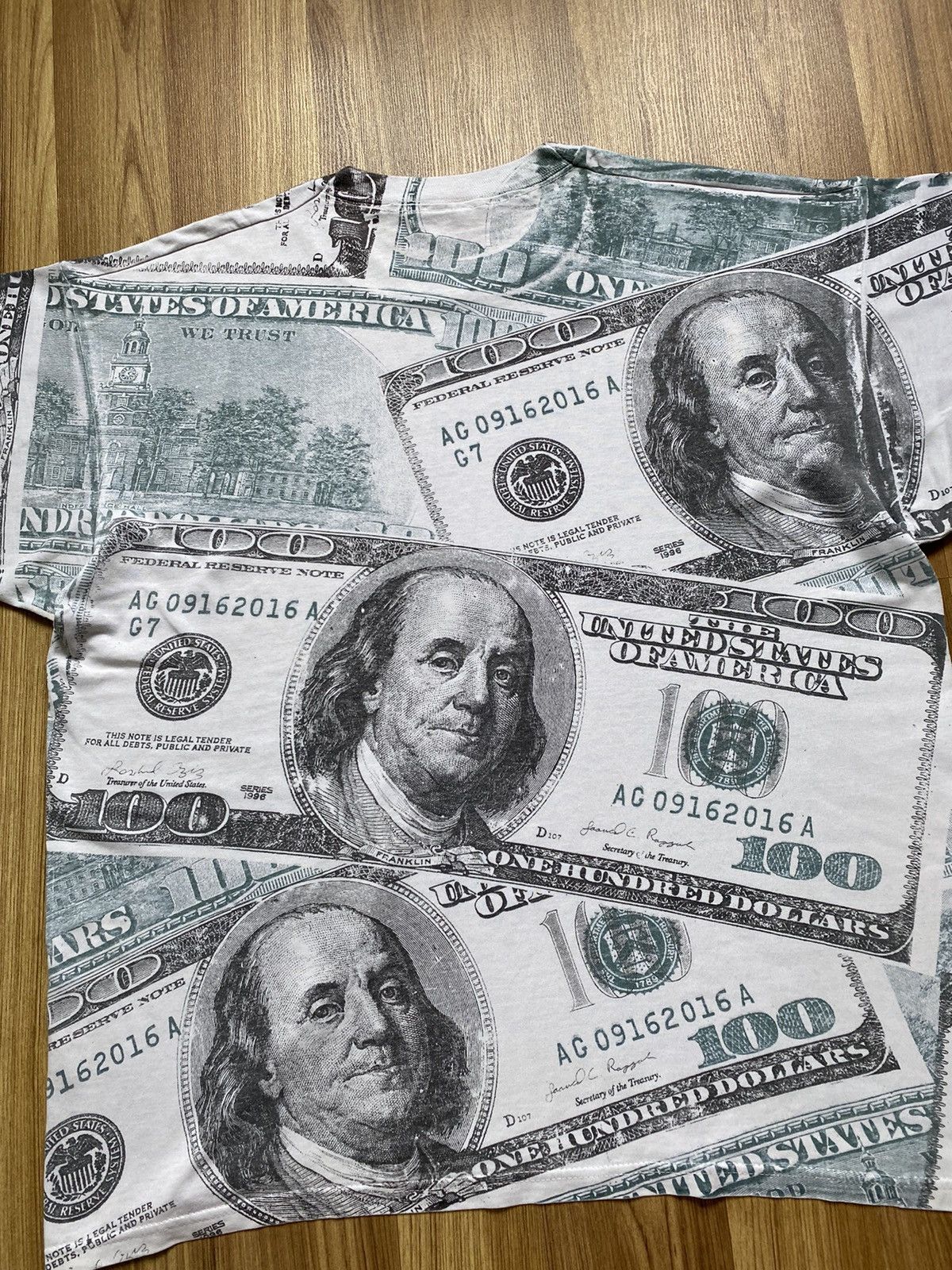 Vintage Vintage One Hundred Dollar All Over Print T Shirt Franklin Size US XL / EU 56 / 4 - 10 Thumbnail