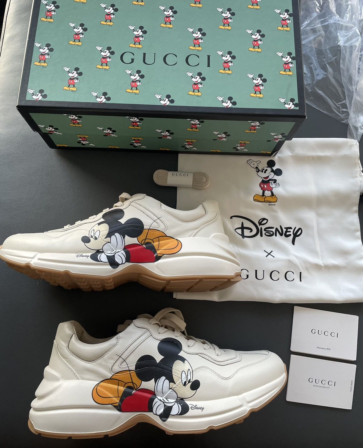 Disney × Gucci × Mickey Mouse New Super Rare Gucci x Mickey Mouse Rhyton Leather Sneaker Size US 12 / EU 45 - 17 Thumbnail