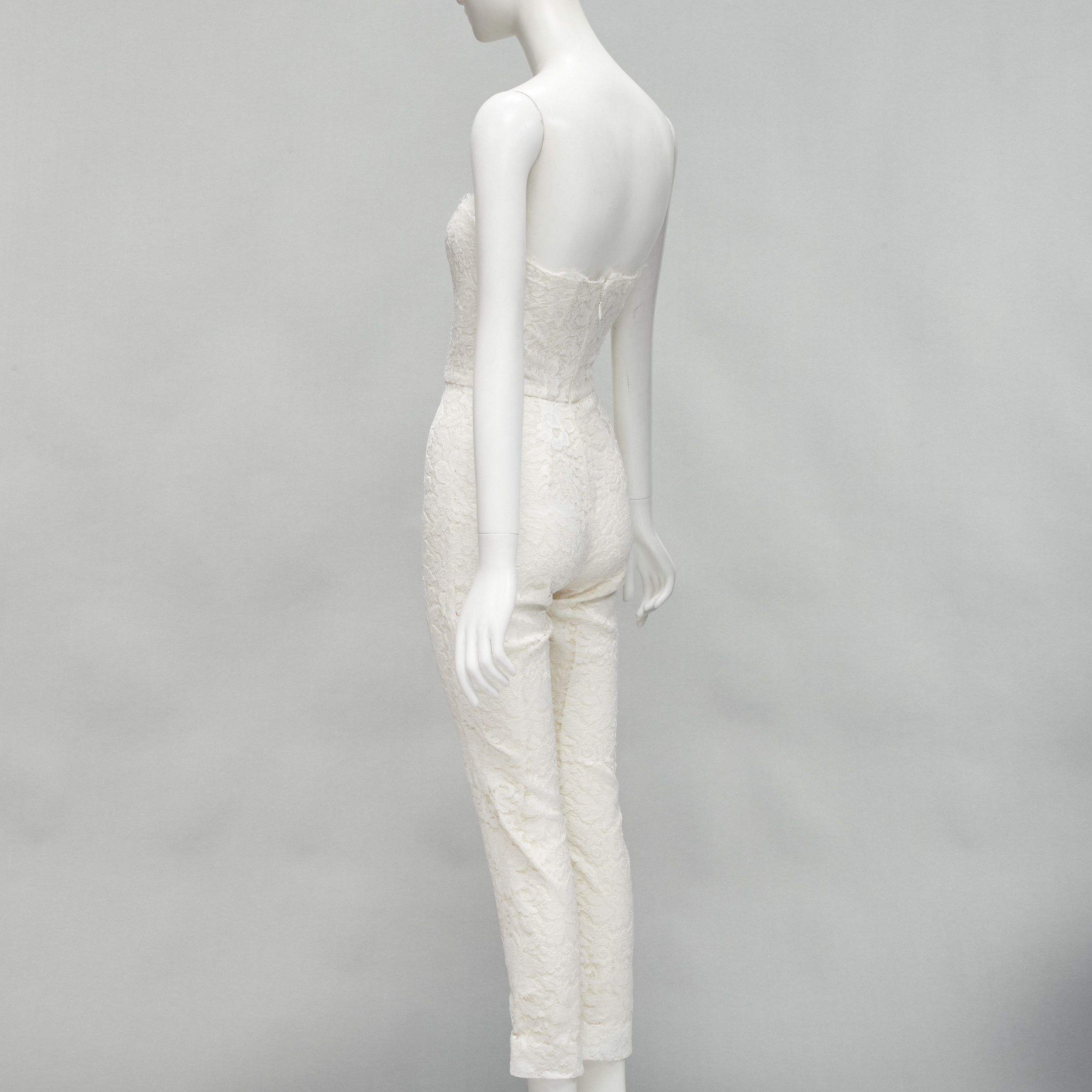 Monique Lhuillier MONIQUE LHUILLIER Bridal white lace corset jumpsuit 0 XS Size 25" / US 0 / IT 36 - 5 Thumbnail