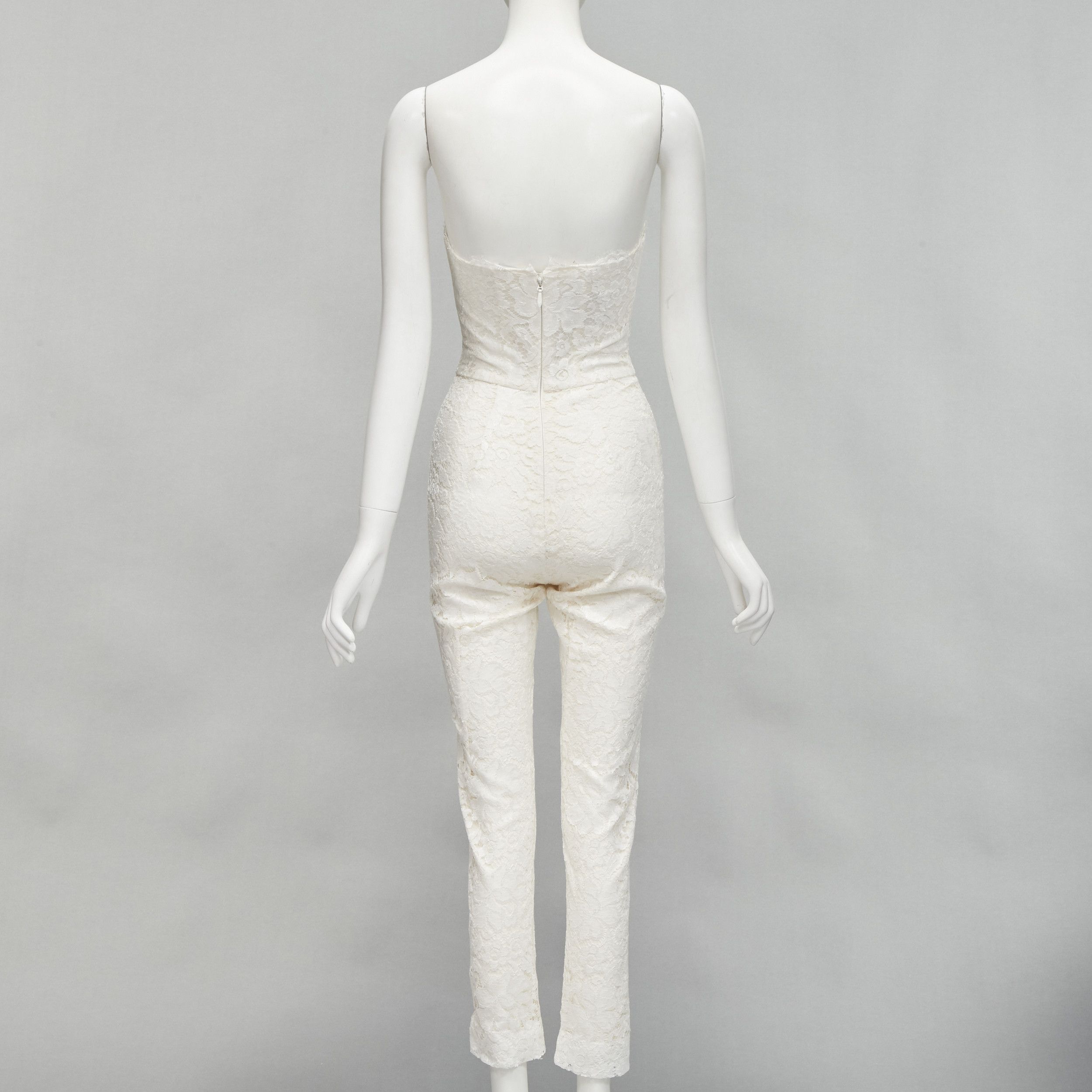 MONIQUE LHUILLIER Bridal white lace corset jumpsuit XS