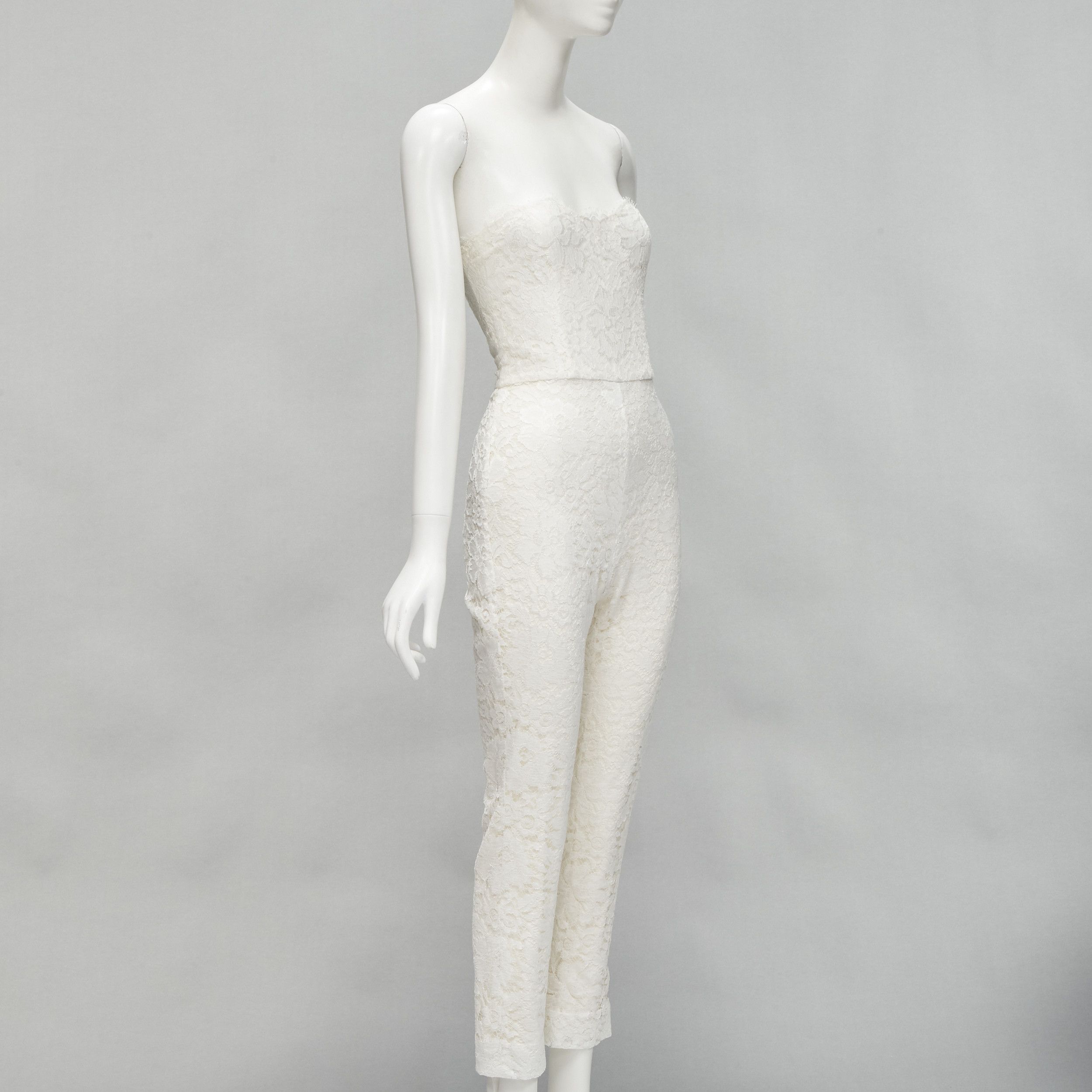 Monique Lhuillier MONIQUE LHUILLIER Bridal white lace corset jumpsuit 0 XS Size 25" / US 0 / IT 36 - 3 Thumbnail